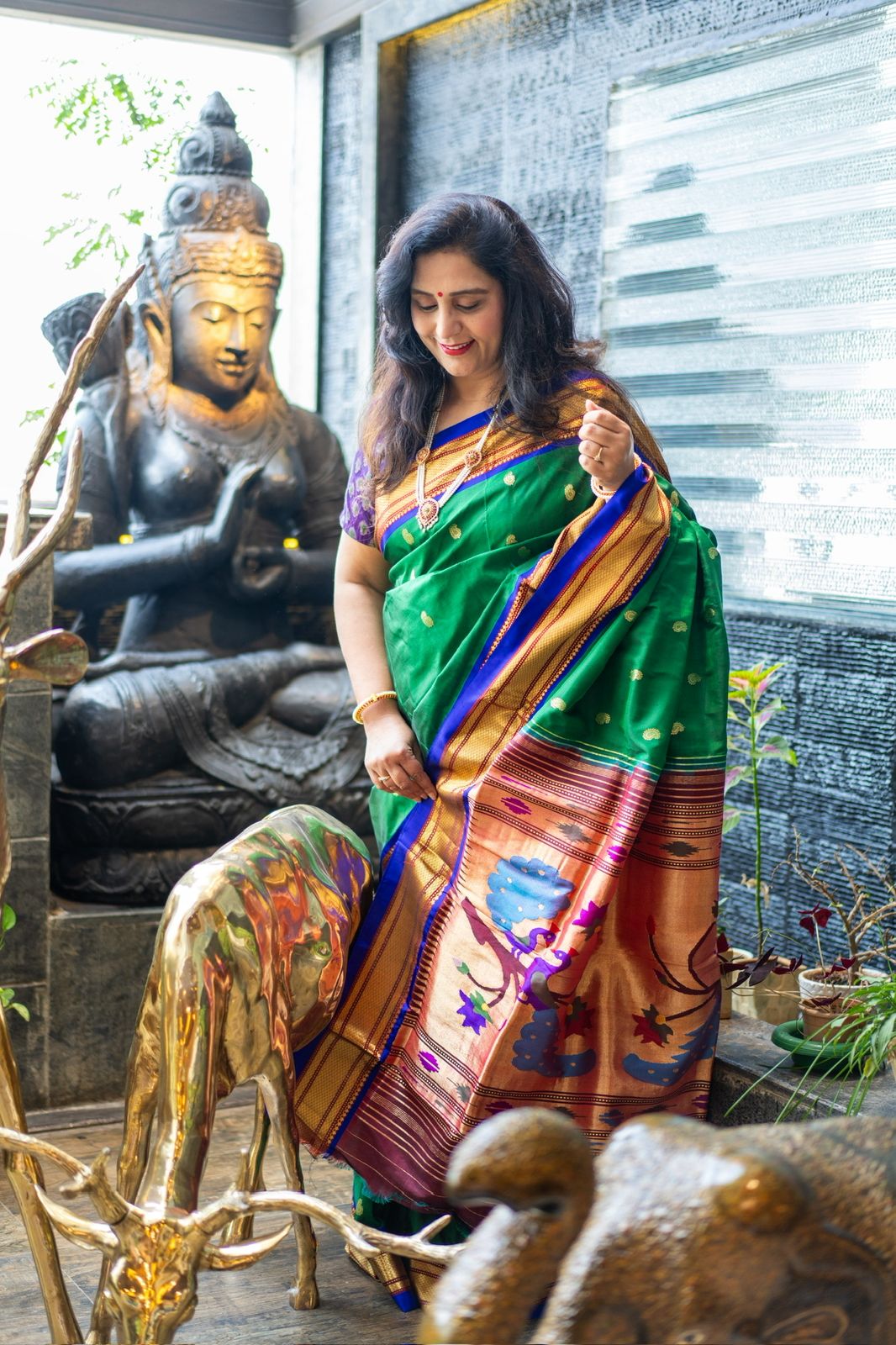 Emerald Peacock Designer Paithani Silk Saree