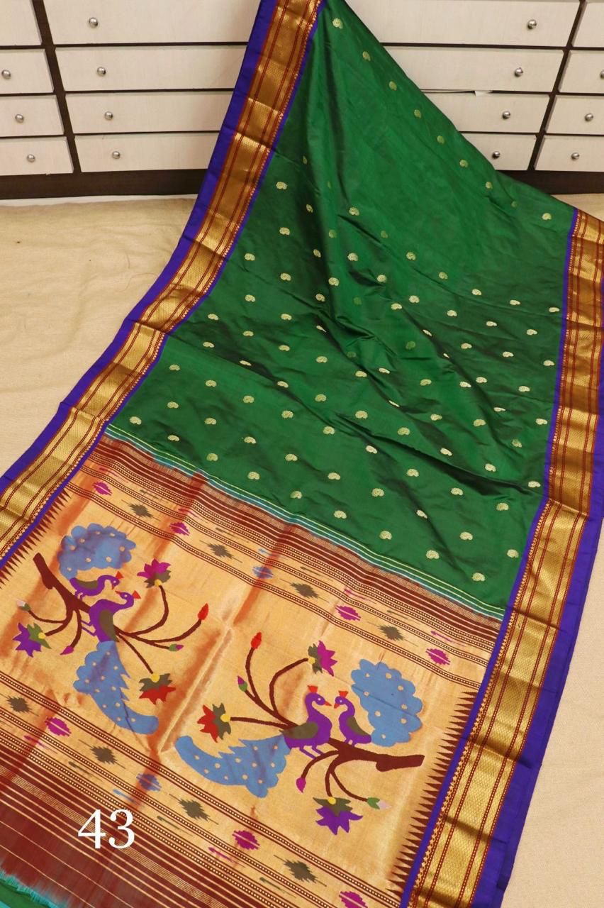 Emerald Peacock Designer Paithani Silk Saree