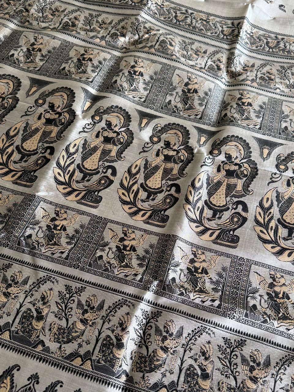 Steel Grey Meenakari Baluchuri Silk Saree