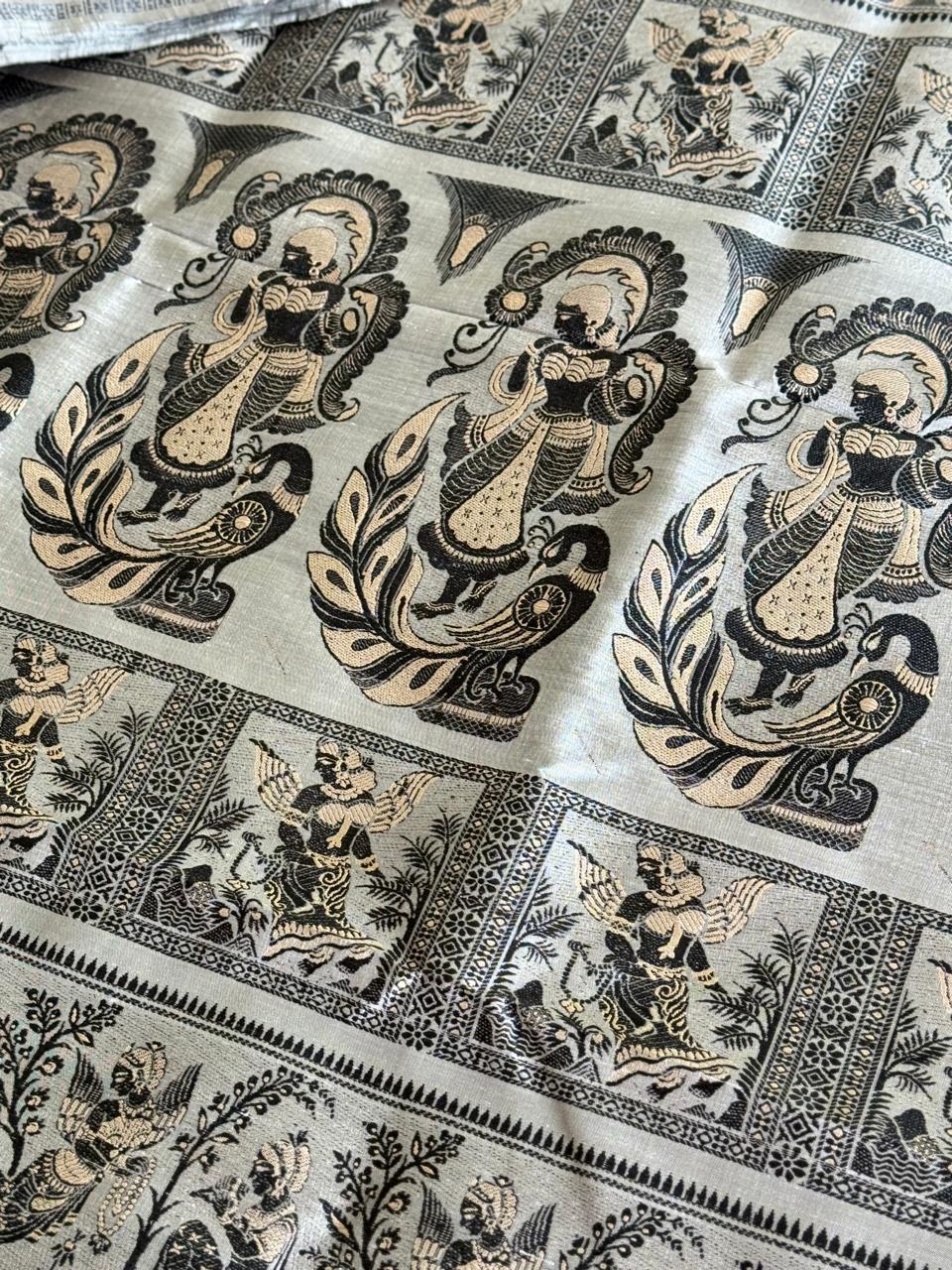Steel Grey Meenakari Baluchuri Silk Saree