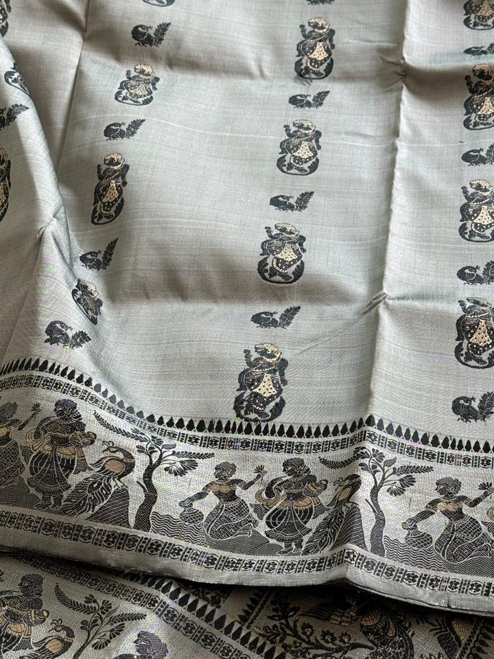 Steel Grey Meenakari Baluchuri Silk Saree