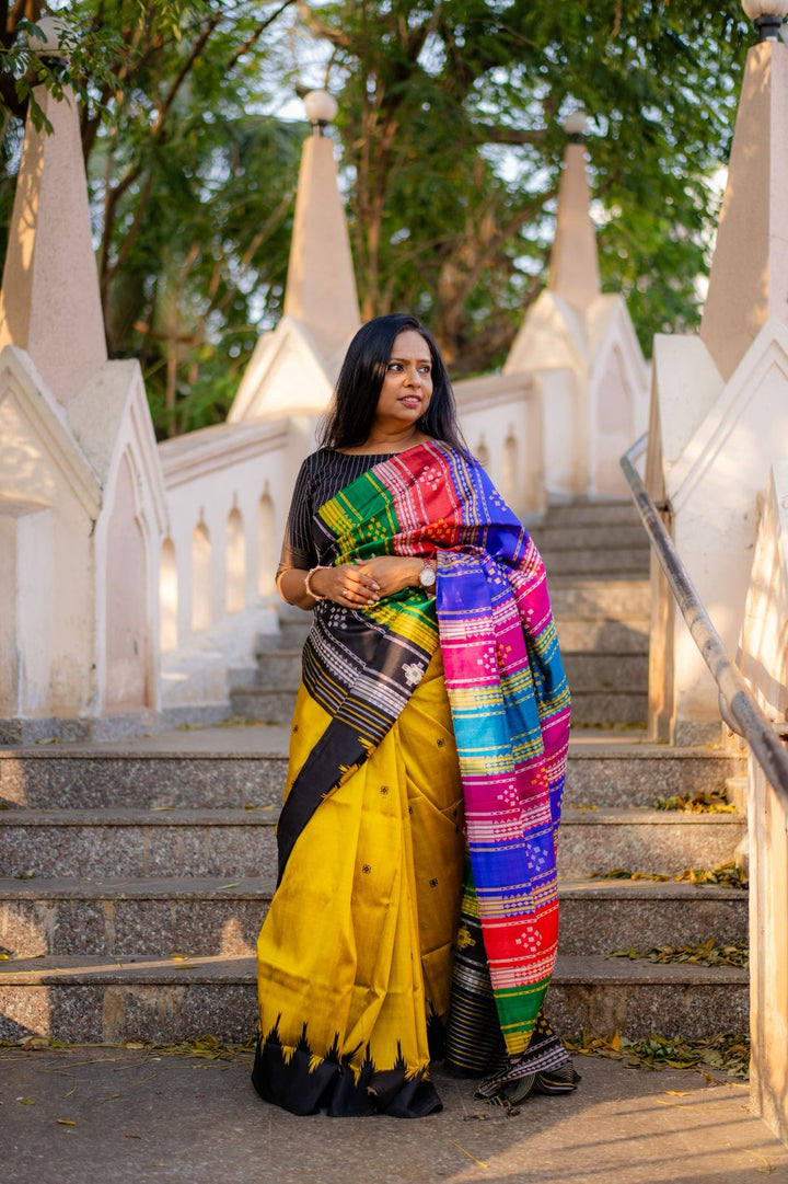 Metallic Mustard Double Aanchal Berhampuri Silk Saree - Available on PRE ORDER