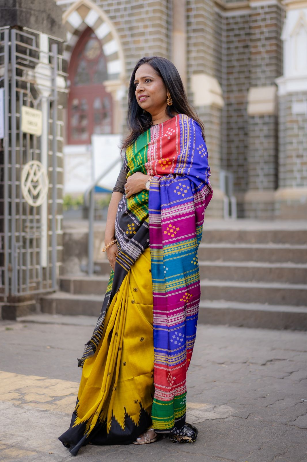 Metallic Mustard Double Aanchal Berhampuri Silk Saree - Available on PRE ORDER