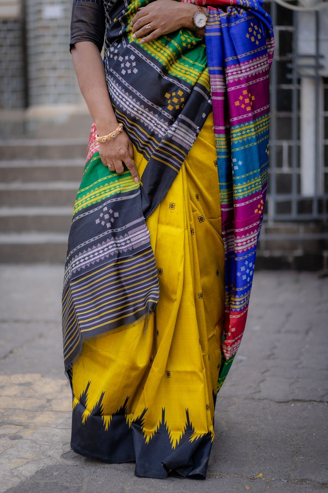Metallic Mustard Double Aanchal Berhampuri Silk Saree - Available on PRE ORDER