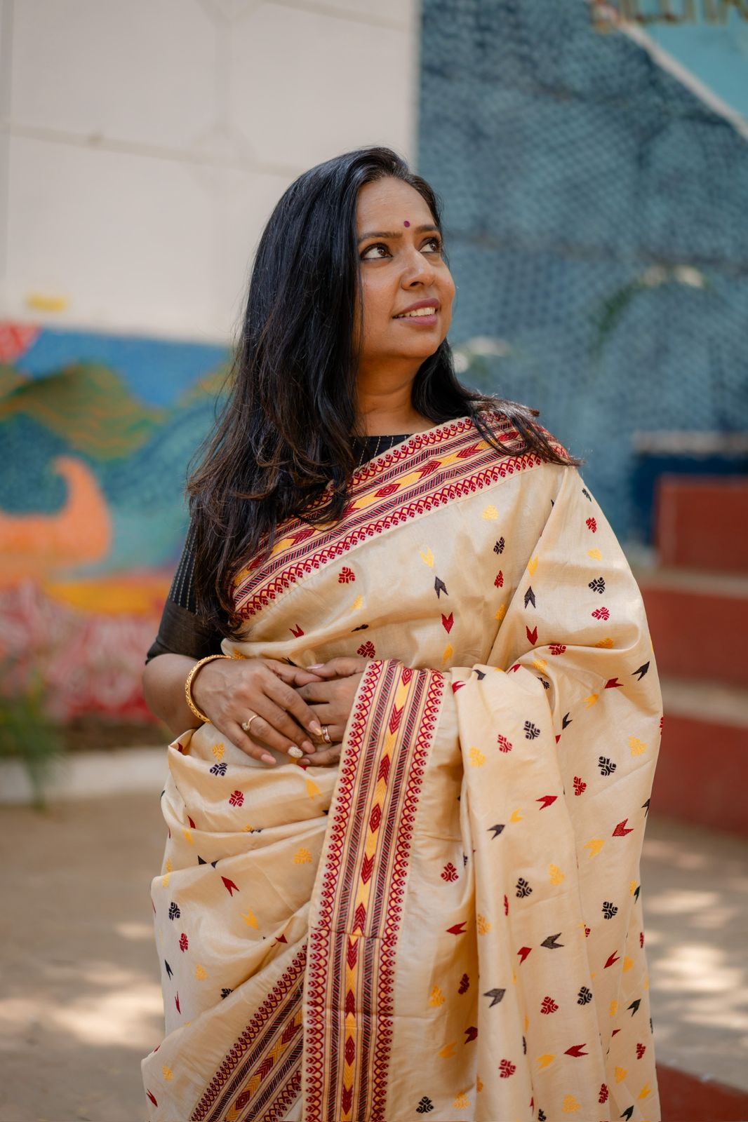 Maroon Contrast Pure Tussar Assam Silk Saree