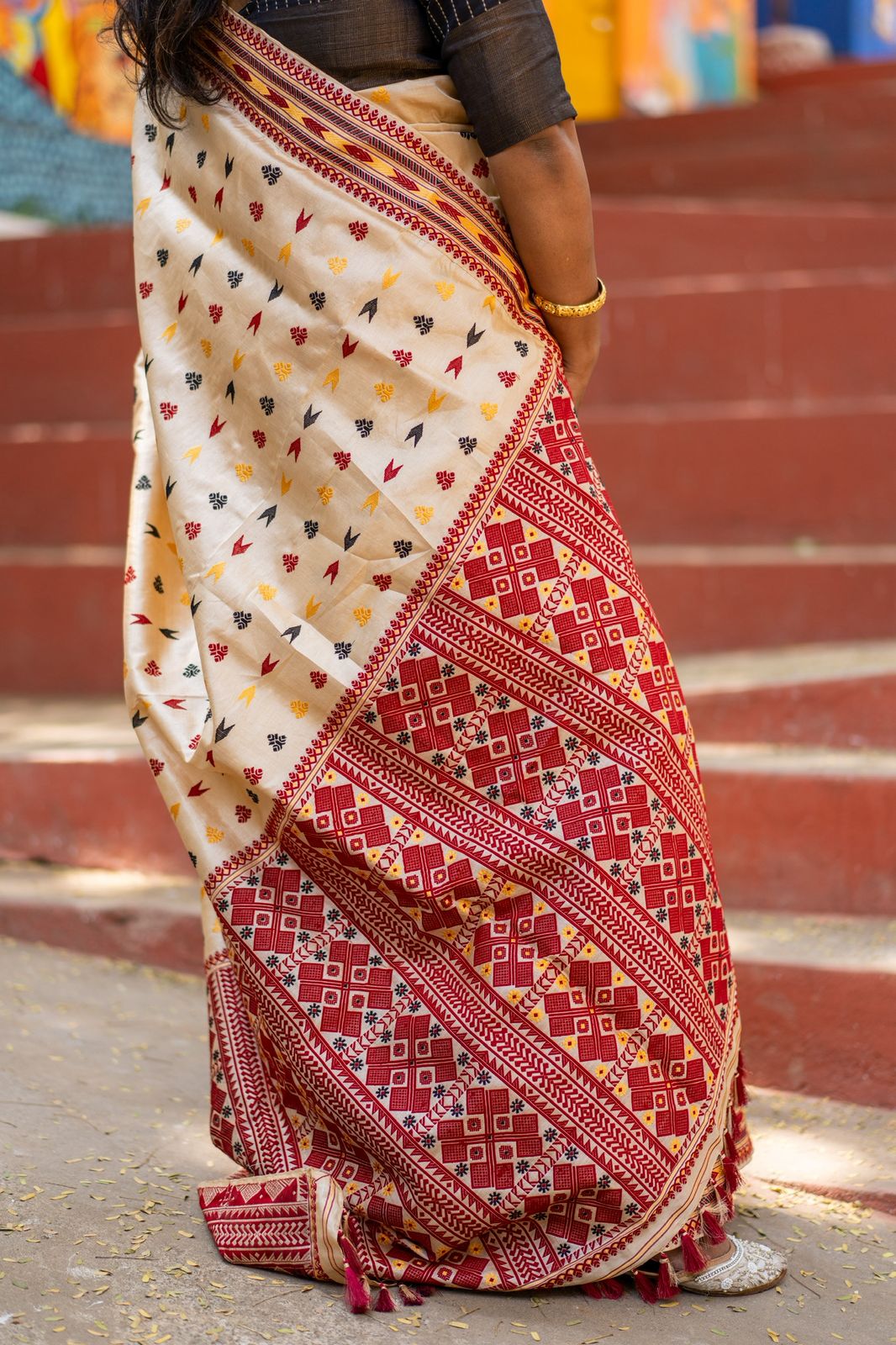 Maroon Contrast Pure Tussar Assam Silk Saree