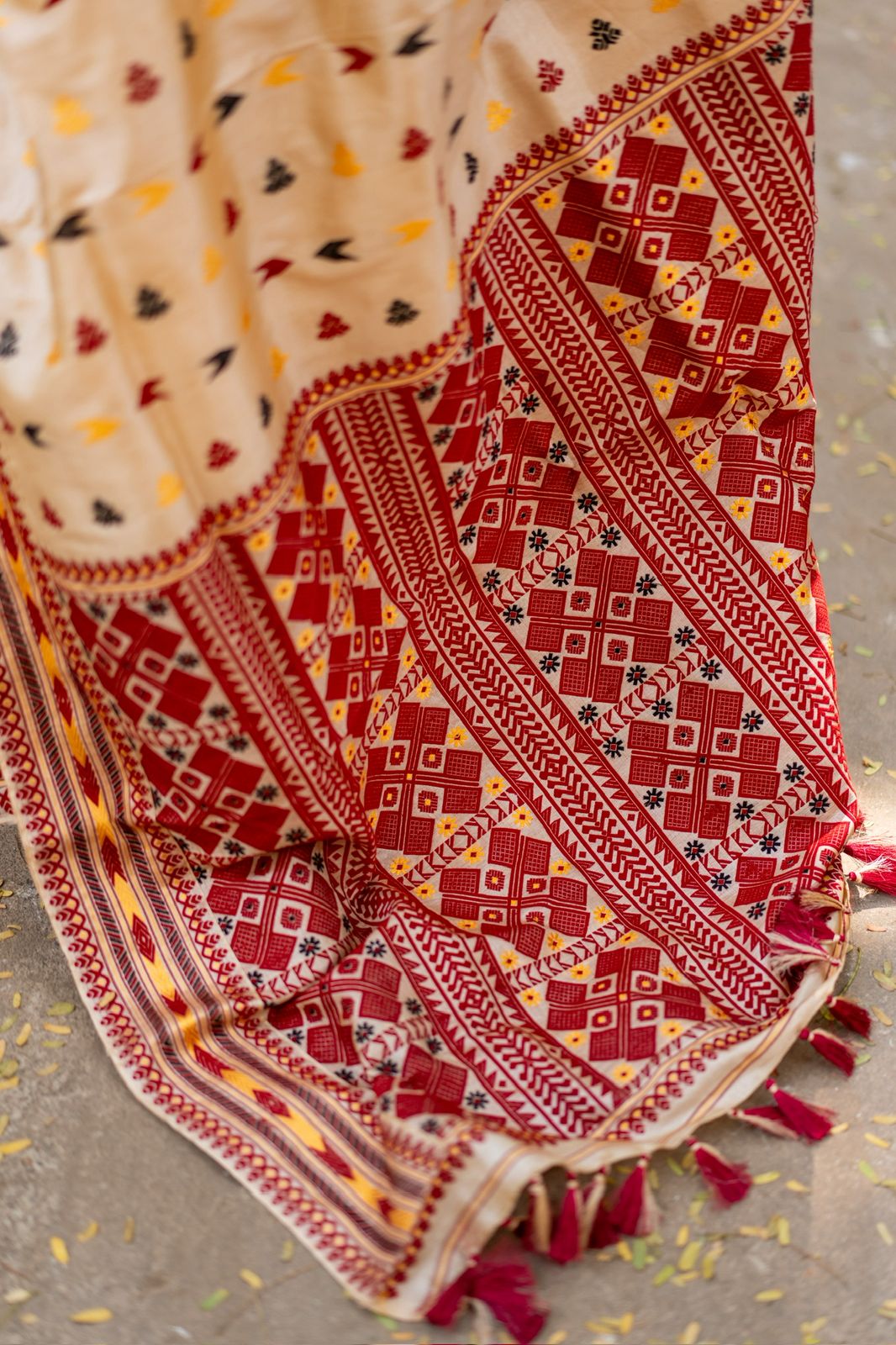 Maroon Contrast Pure Tussar Assam Silk Saree