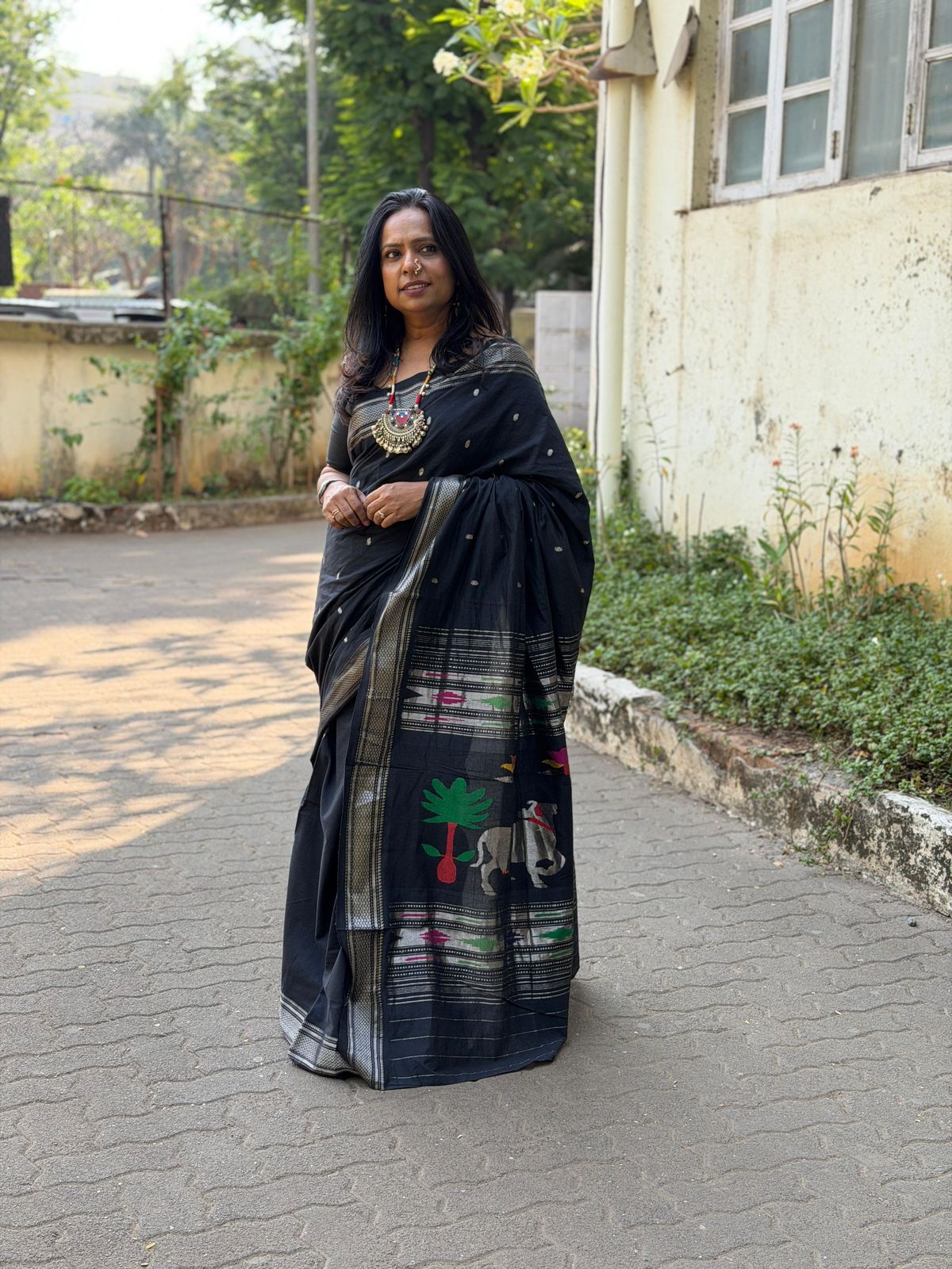 Noir Pichwai Cotton Paithani Saree