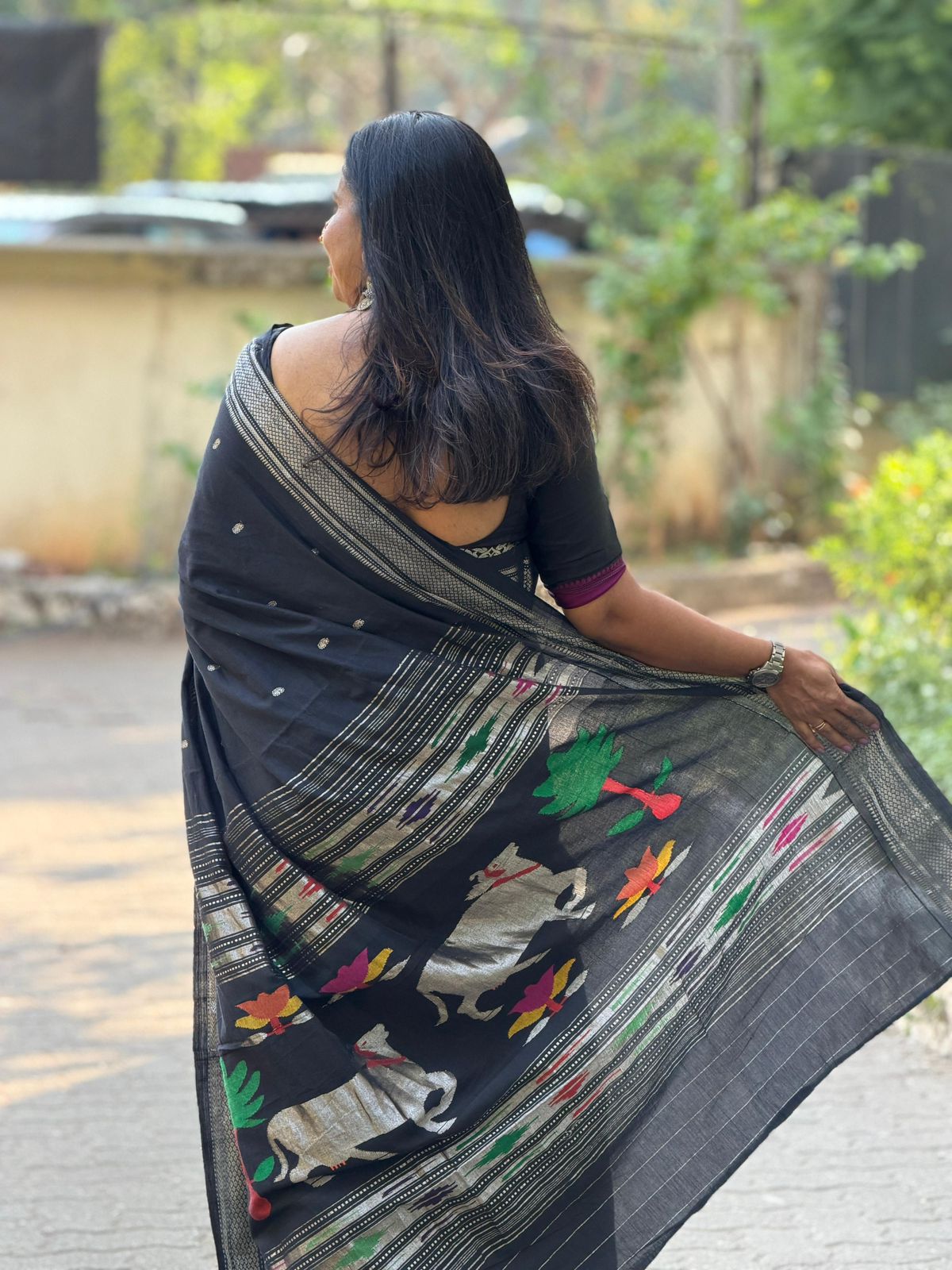 Noir Pichwai Cotton Paithani Saree