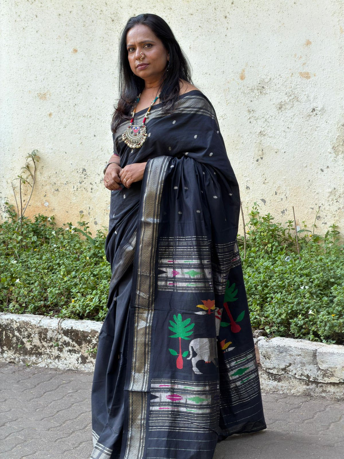 Noir Pichwai Cotton Paithani Saree