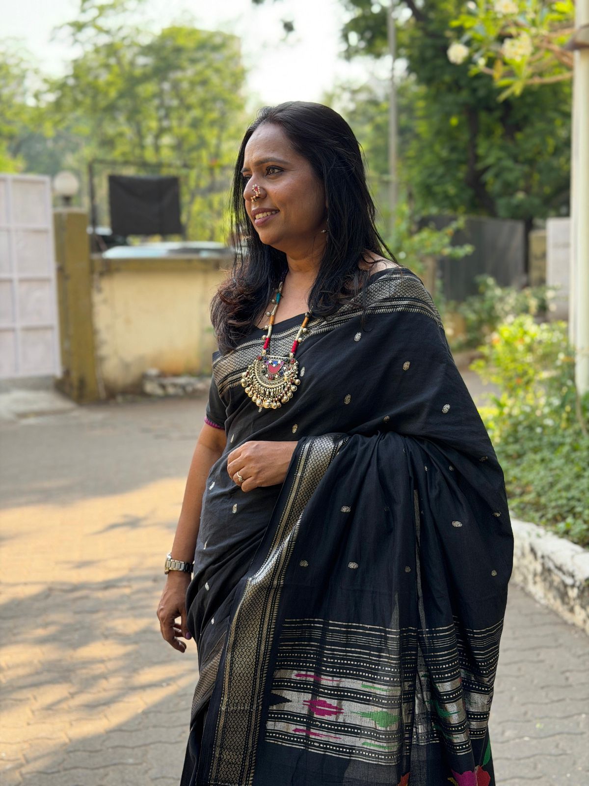 Noir Pichwai Cotton Paithani Saree