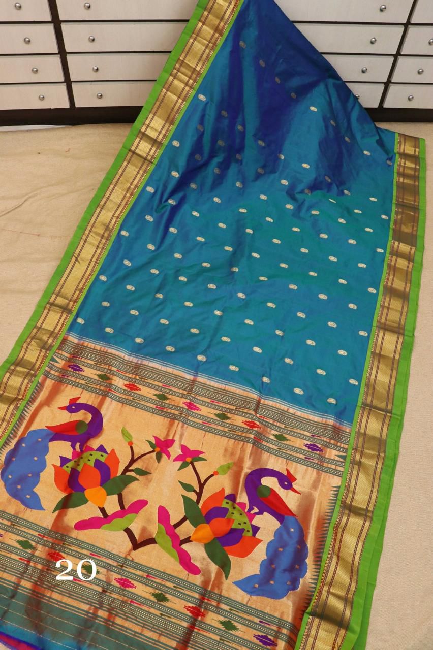 Dual Tone Designer Pallu Pure Silk Paithani Saree