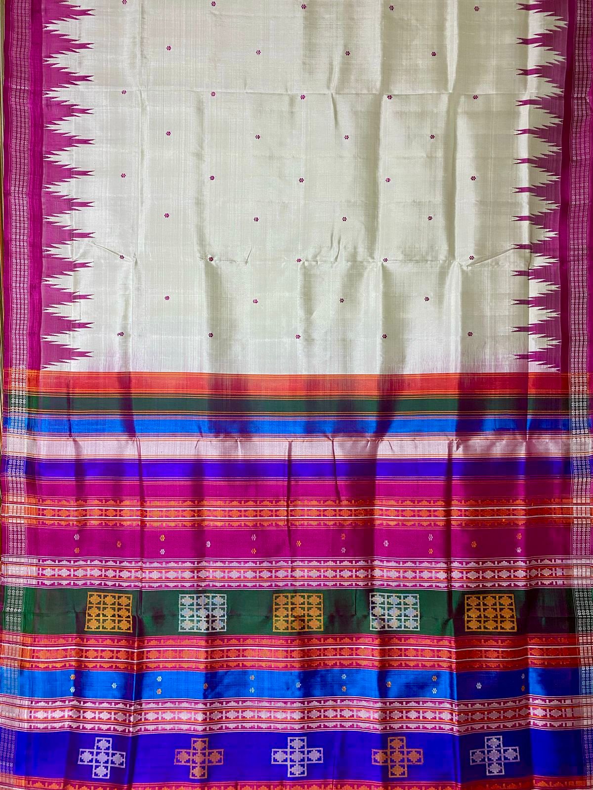 Ivory Elegance Double Pallu Berhampuri Silk Saree