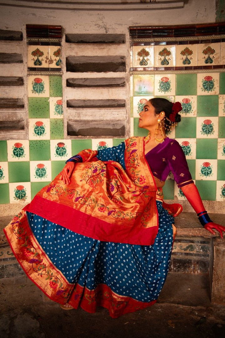 Royal Bandhej Fusion Paithani Silk Saree