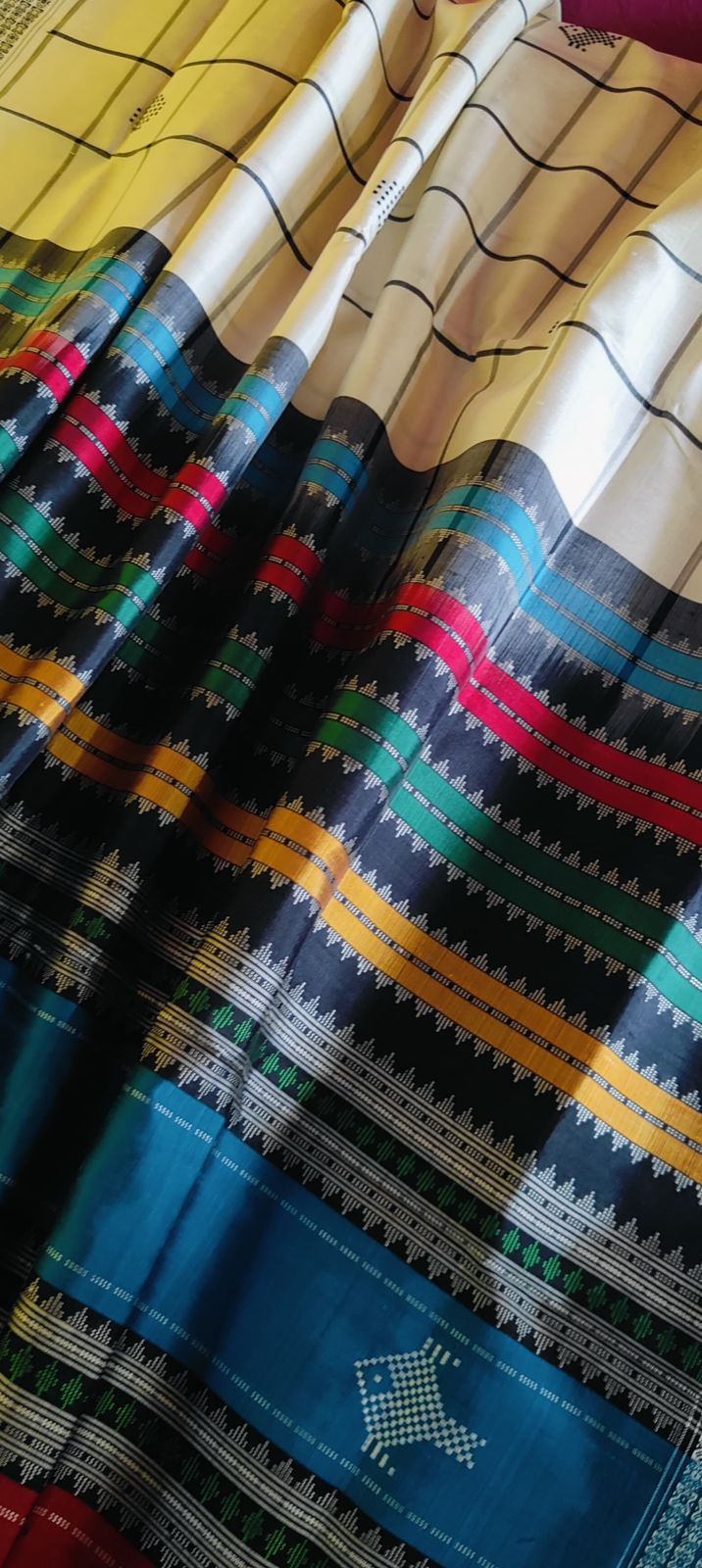 Noir Checkered Double Pallu Berhampuri Silk Saree