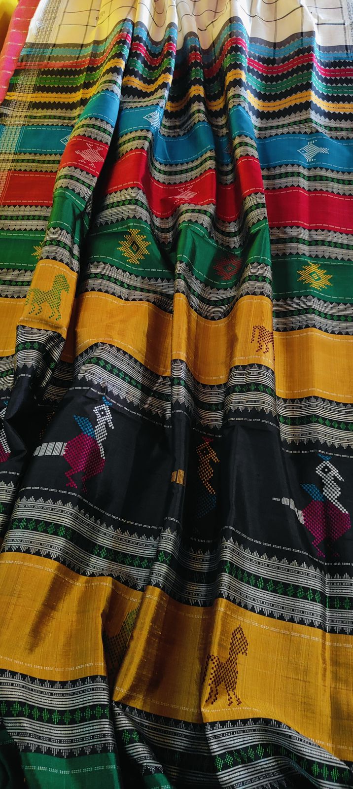 Noir Checkered Double Pallu Berhampuri Silk Saree