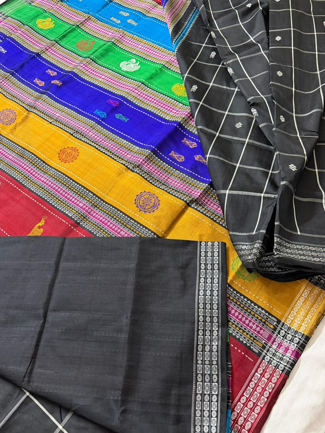 Midnight Checks Double Pallu Berhampuri Silk Saree