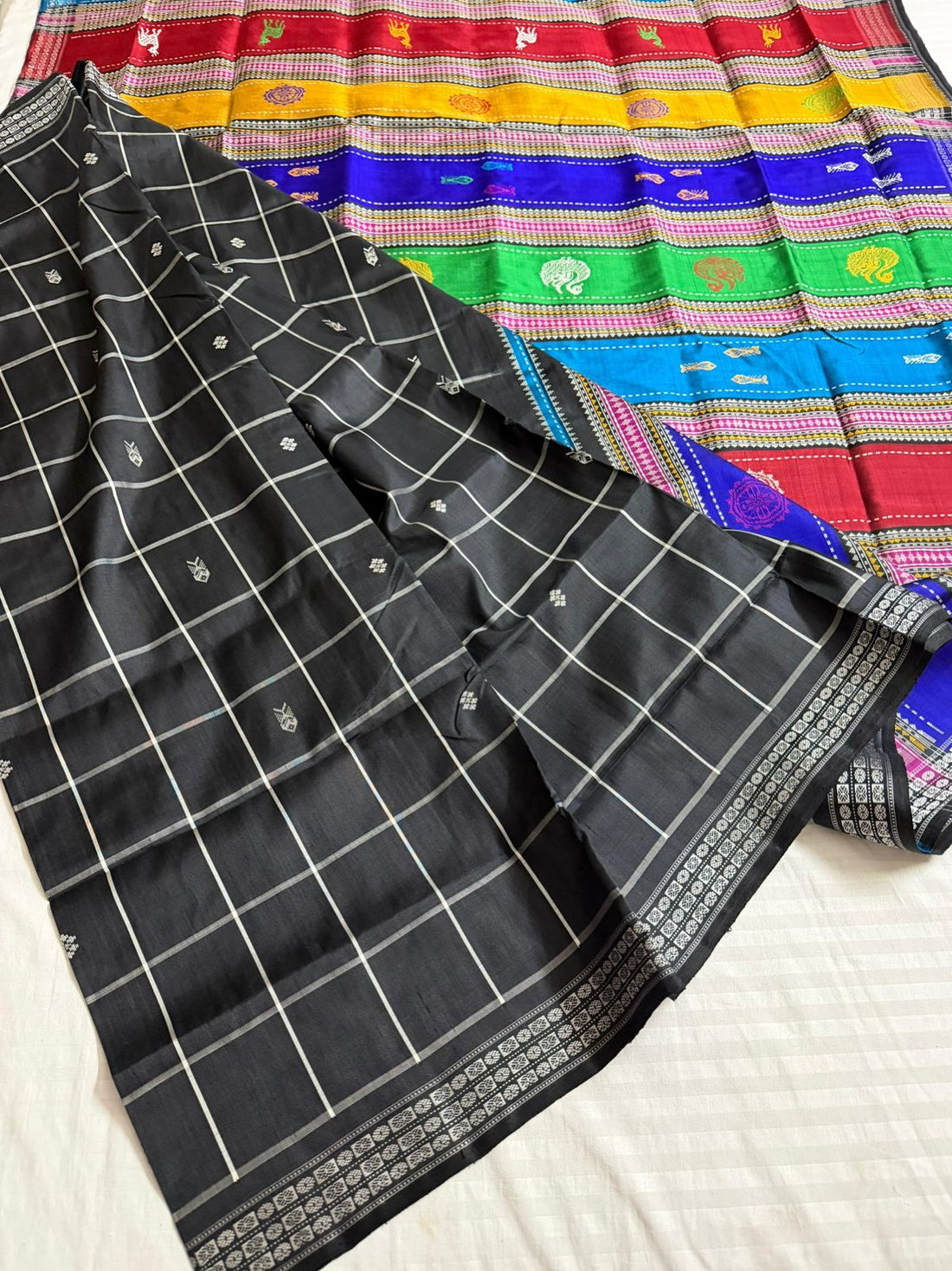 Midnight Checks Double Pallu Berhampuri Silk Saree