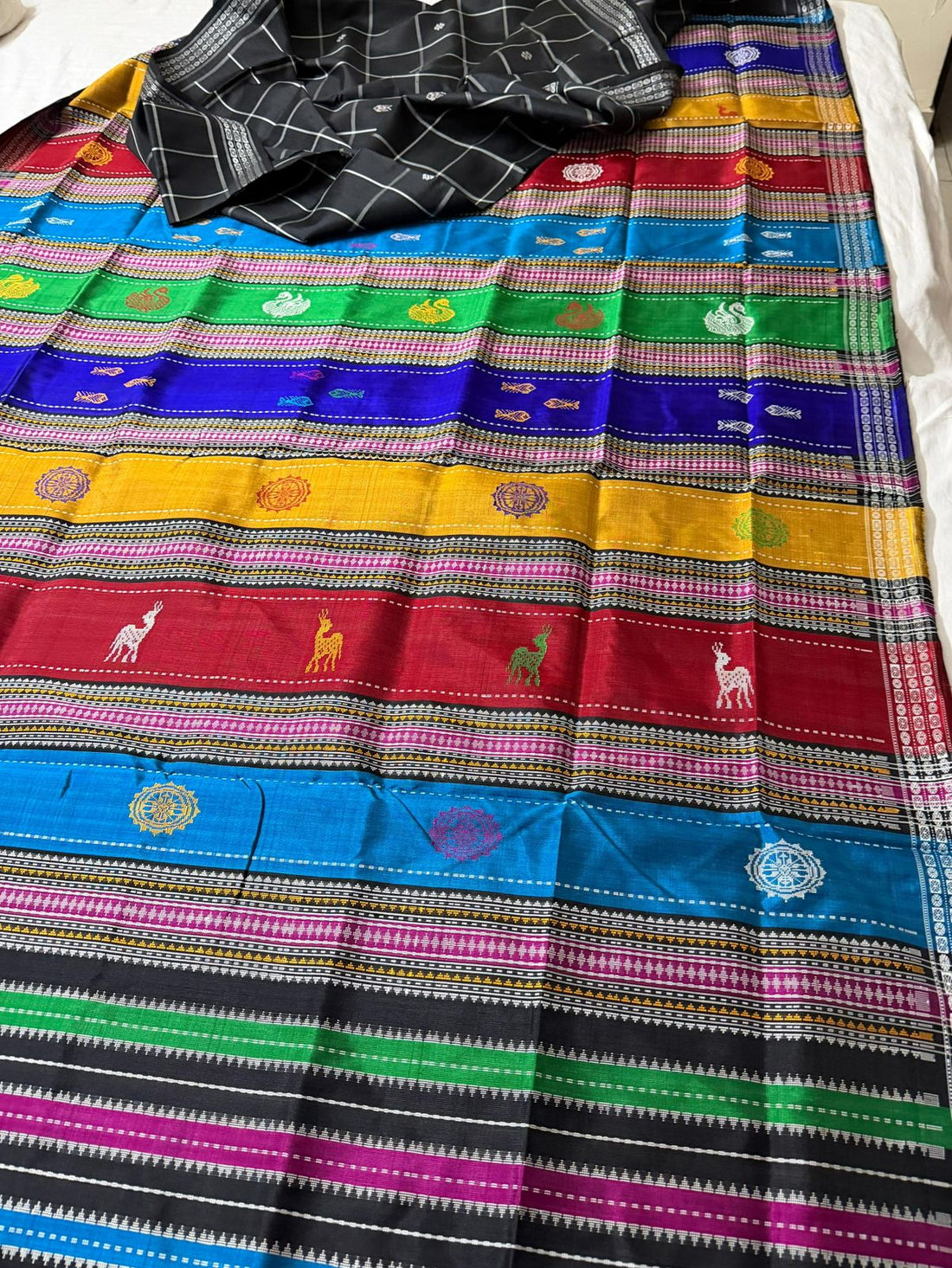 Midnight Checks Double Pallu Berhampuri Silk Saree