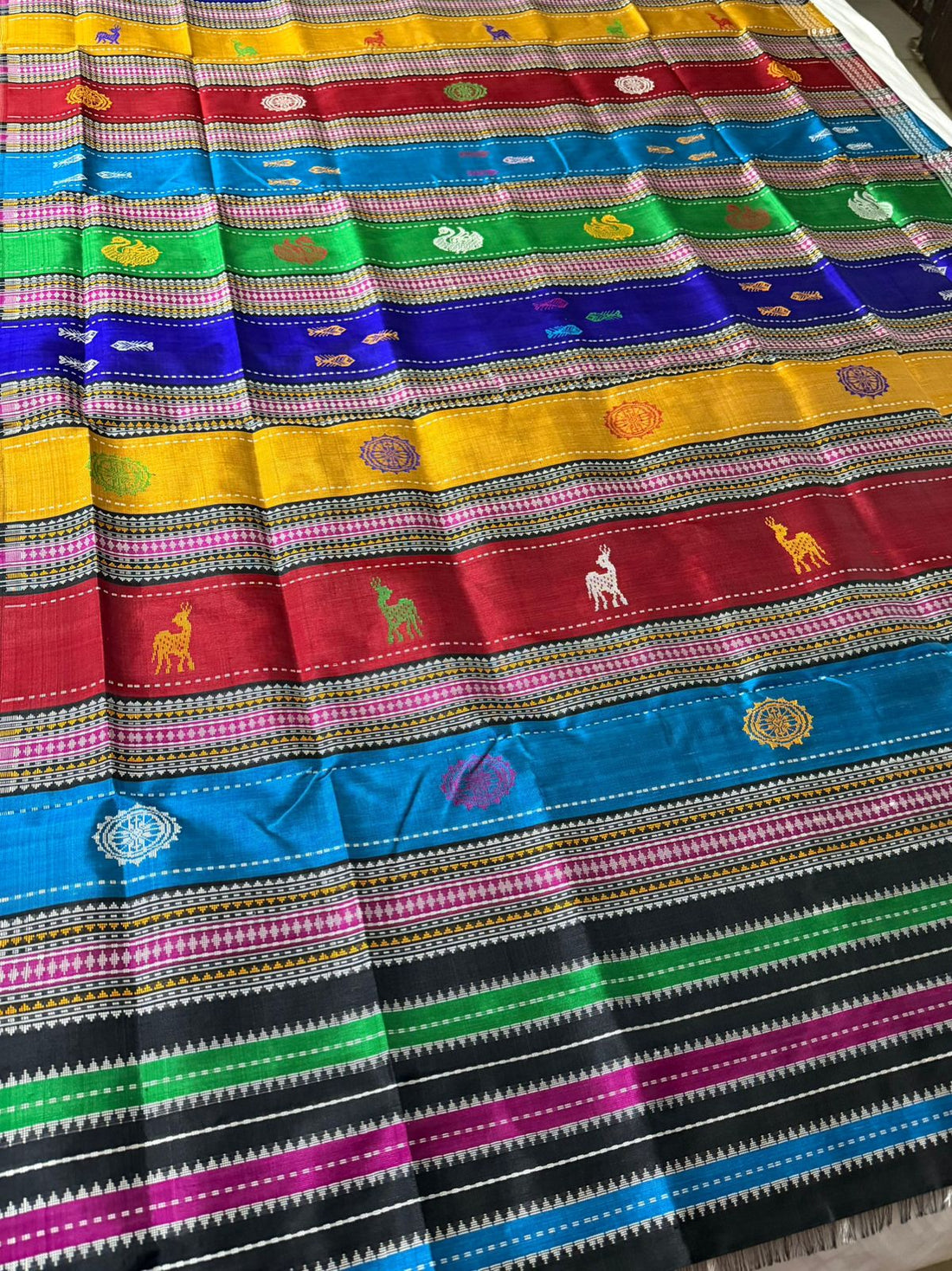 Midnight Checks Double Pallu Berhampuri Silk Saree