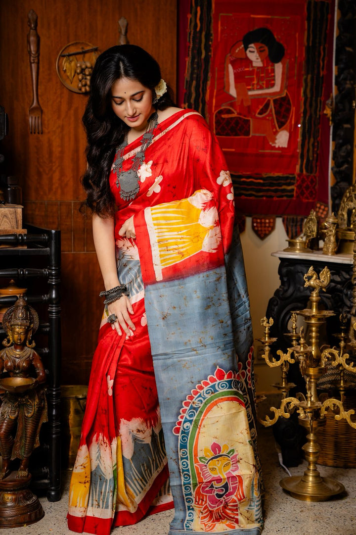 Devi Shakti Batik Mulberry Silk Saree  - Pre-Order your Batik Masterpiece Today — Handcrafted Elegance Delivered In 45 Days........