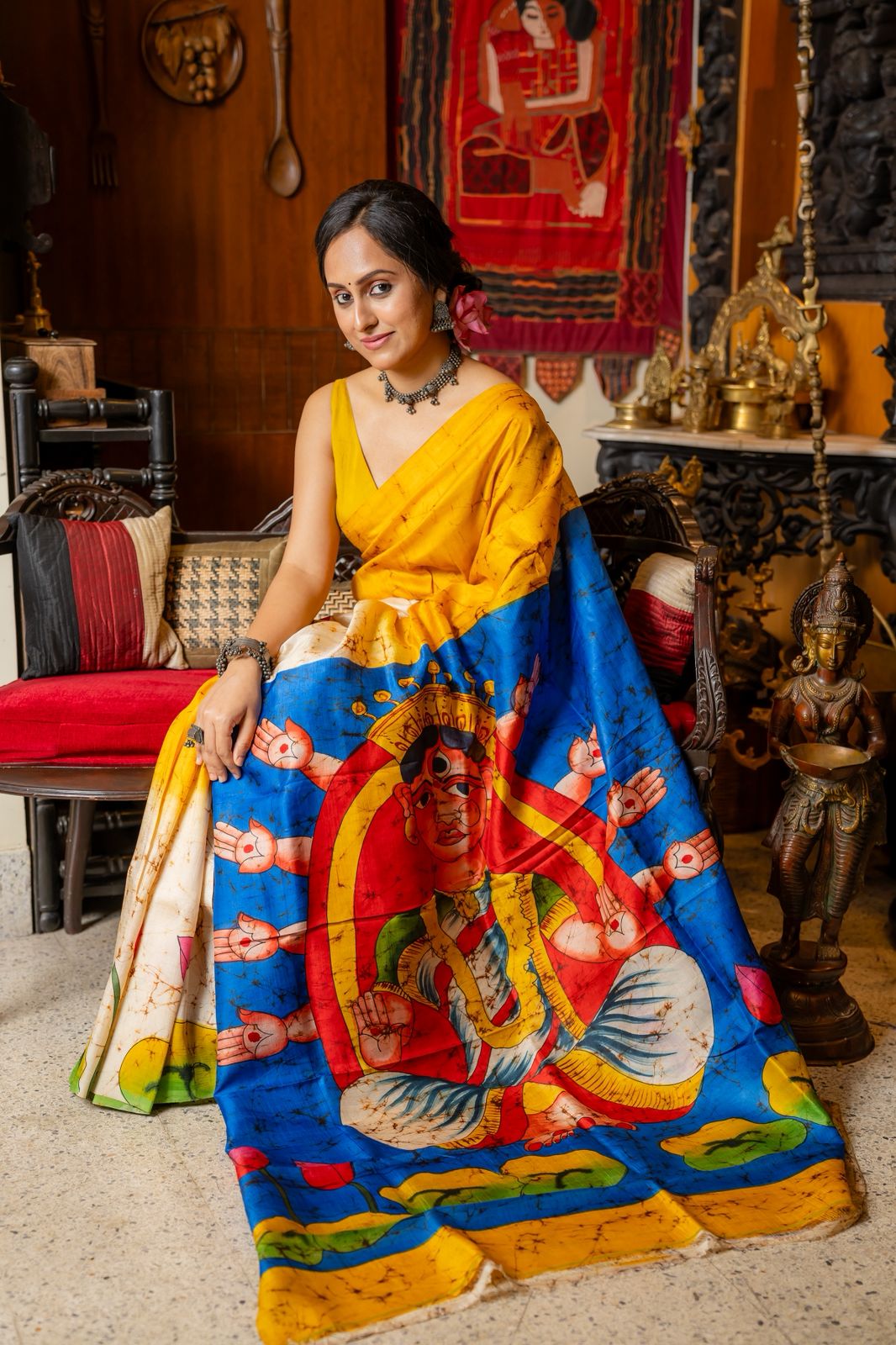 Mahishasura Mardini Batik Silk Saree - Pre-Order your Batik Masterpiece Today — Handcrafted Elegance Delivered In 45 Days........