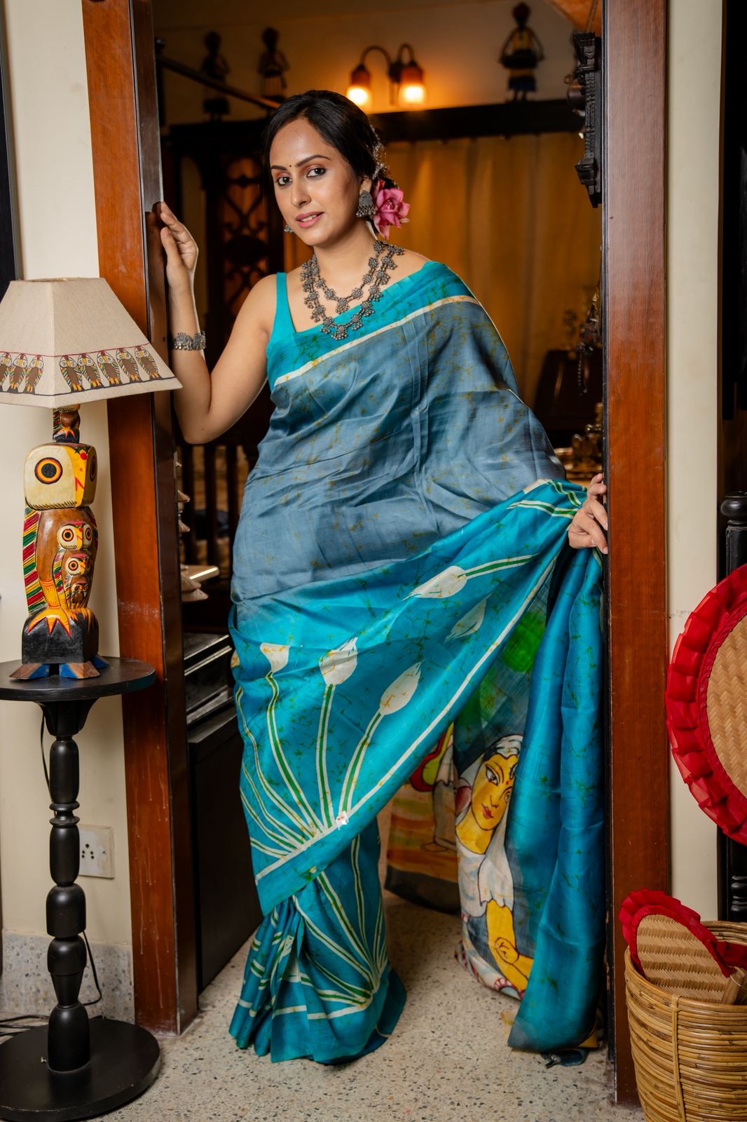 Neel Durgeshwari Batik Mulberry Silk Saree - Pre-Order your Batik Masterpiece Today — Handcrafted Elegance Delivered In 45 Days........