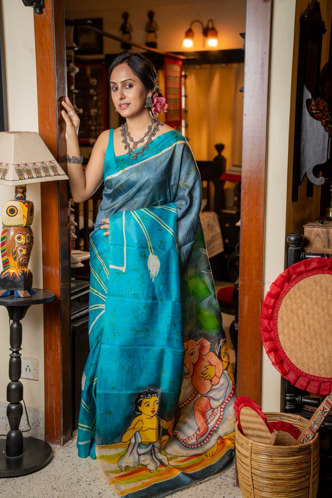 Neel Durgeshwari Batik Mulberry Silk Saree - Pre-Order your Batik Masterpiece Today — Handcrafted Elegance Delivered In 45 Days........
