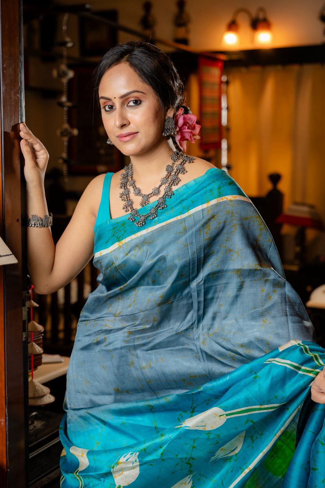 Neel Durgeshwari Batik Mulberry Silk Saree - Pre-Order your Batik Masterpiece Today — Handcrafted Elegance Delivered In 45 Days........