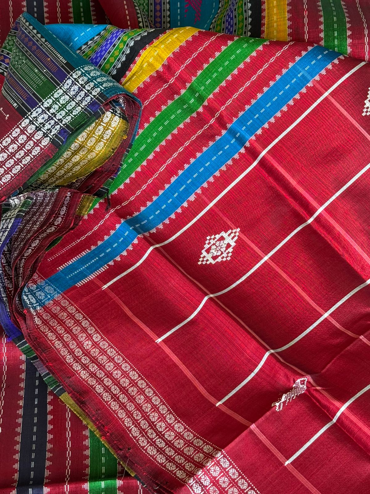 Garnet Checks Double Pallu Berhampuri Silk Saree