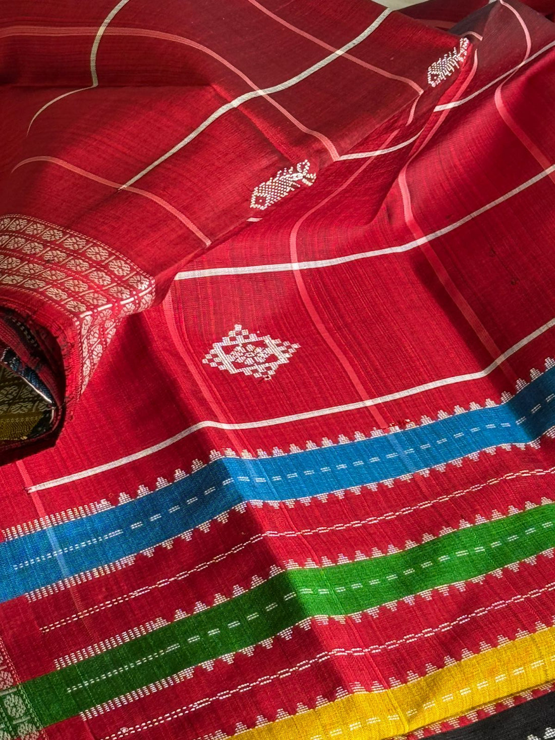 Garnet Checks Double Pallu Berhampuri Silk Saree