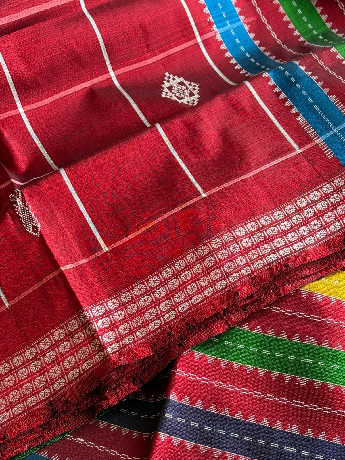 Garnet Checks Double Pallu Berhampuri Silk Saree