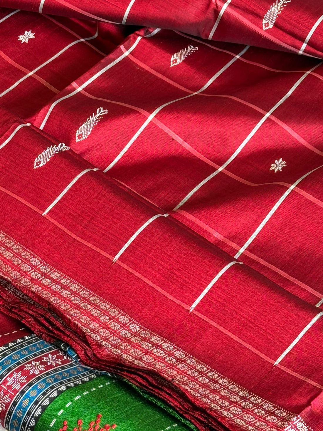 Garnet Checks Double Pallu Berhampuri Silk Saree