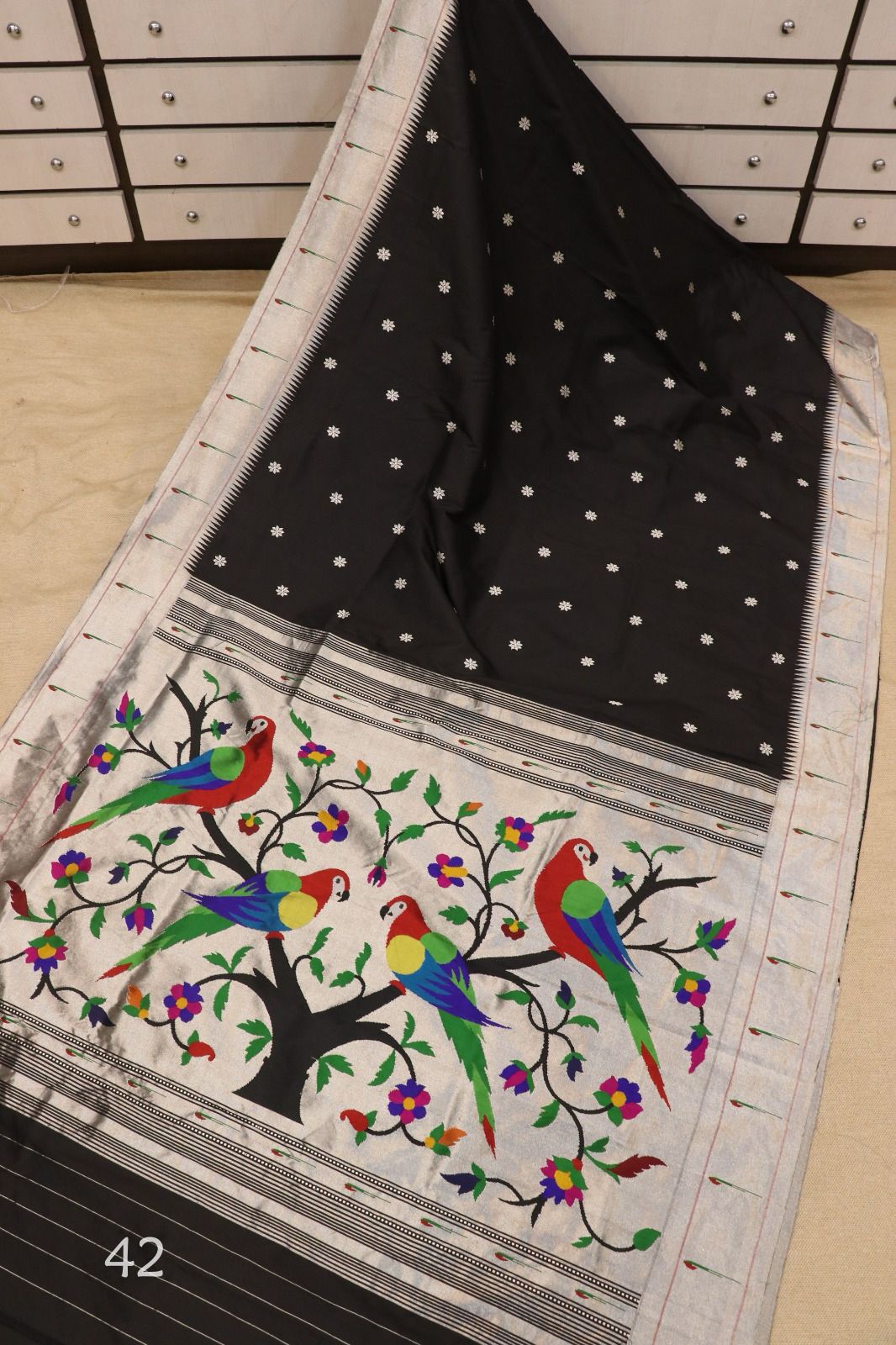 Rajhans Muniya Silver Zari Paithani Saree - Available on Pre order 60 days