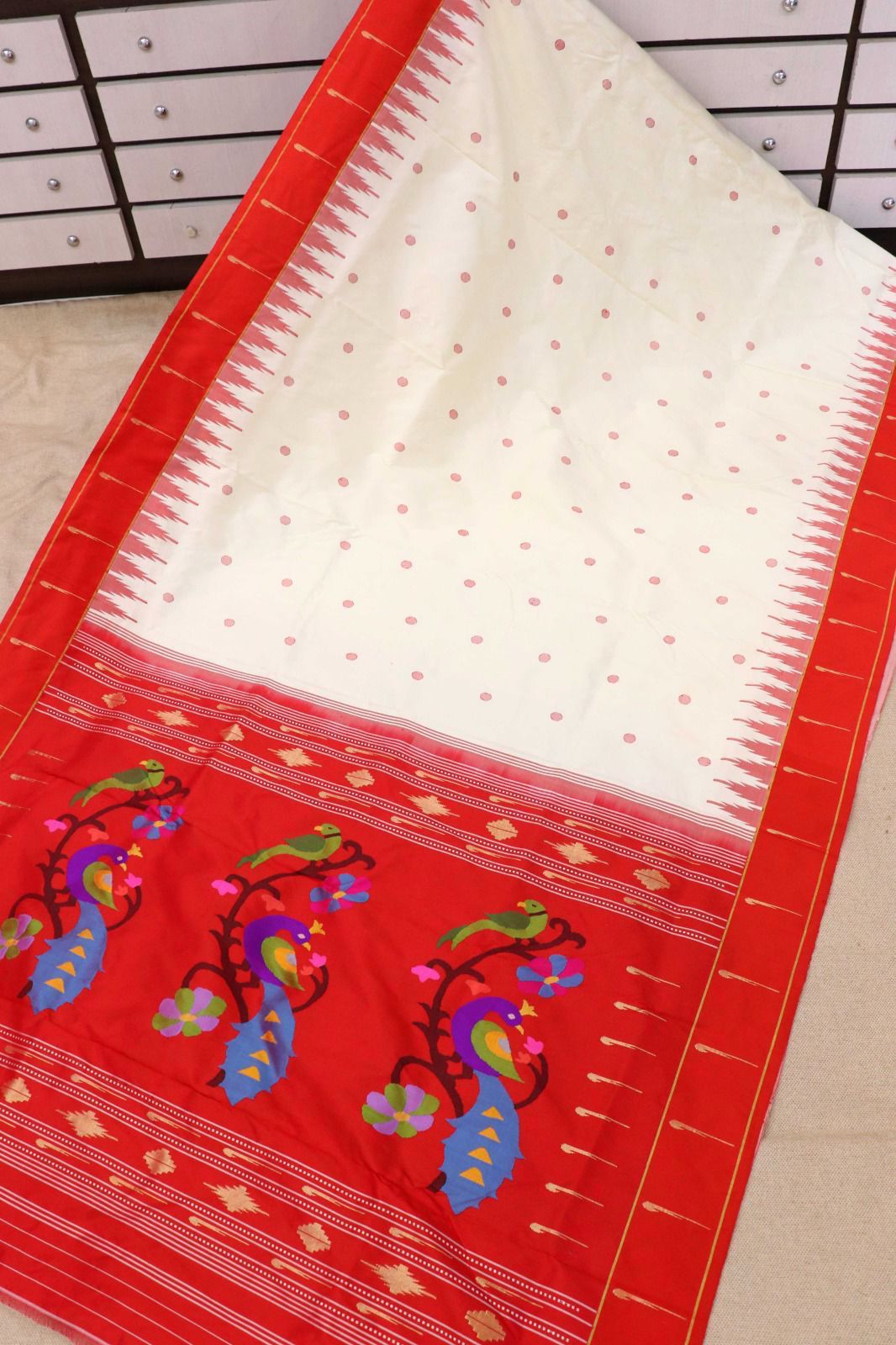 Lal Paar Muniya Heritage Paithani Saree