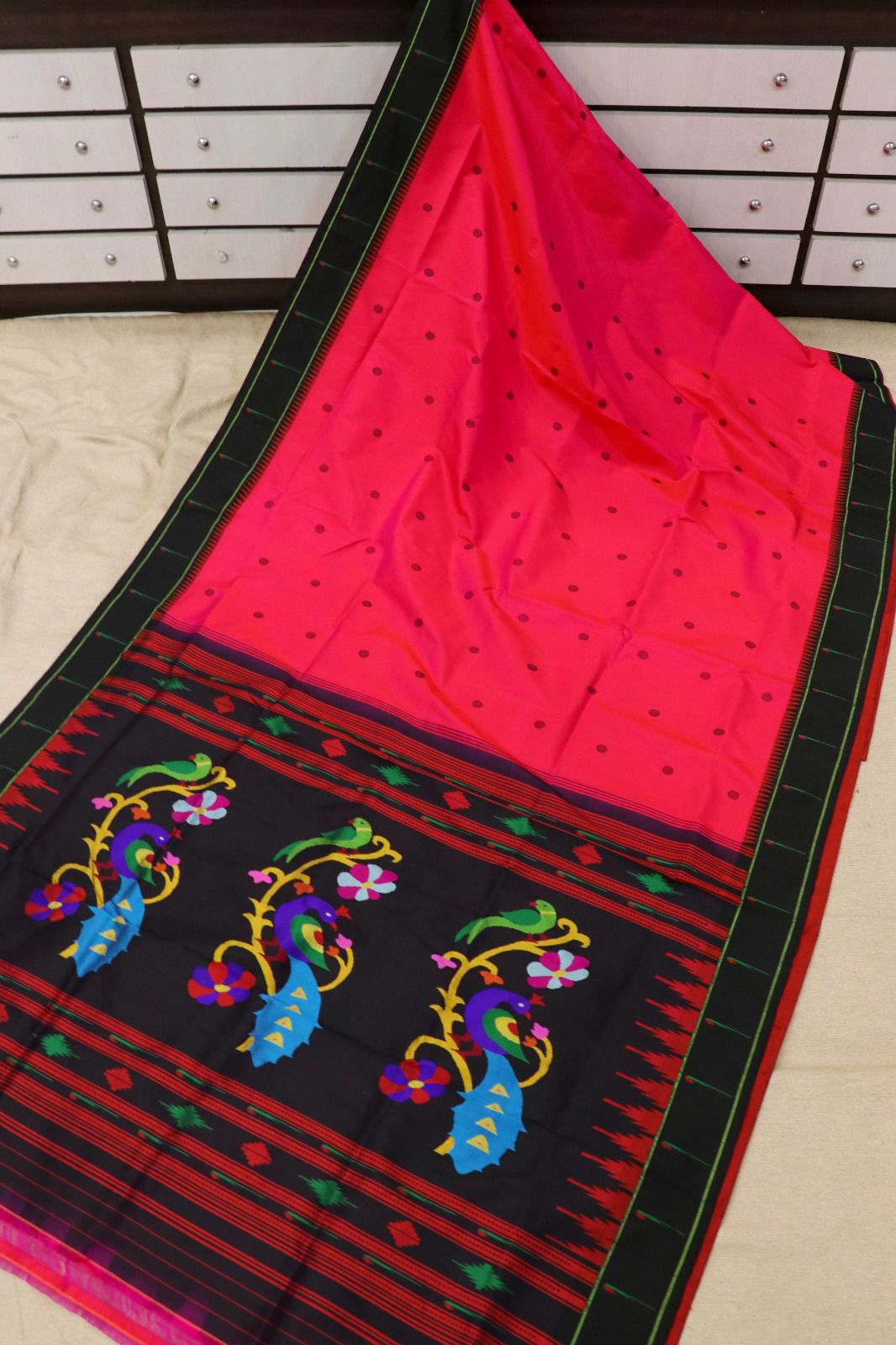 Rani Noir Muniya Paithani Saree