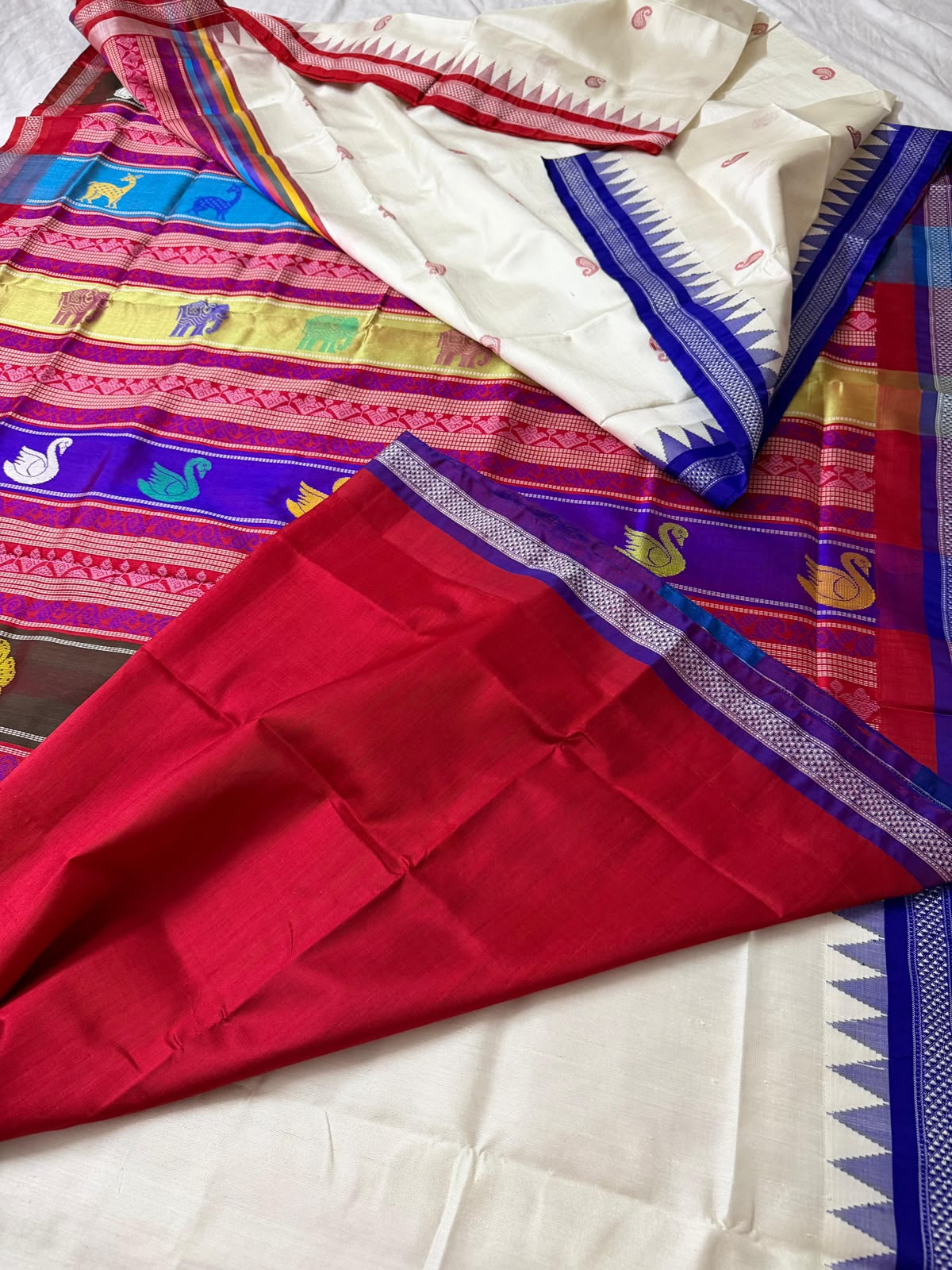 Exclusive Festive Ganga Jamuna Temple Border Berhampuri Saree