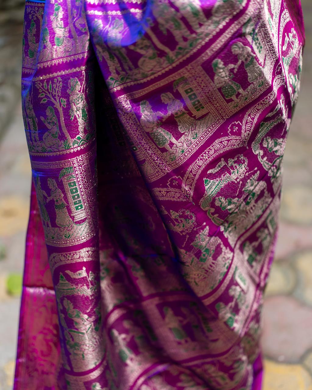 Exclusive Dual-Tone Pure Silk Swarnochuri Saree with Ramayana Pallu