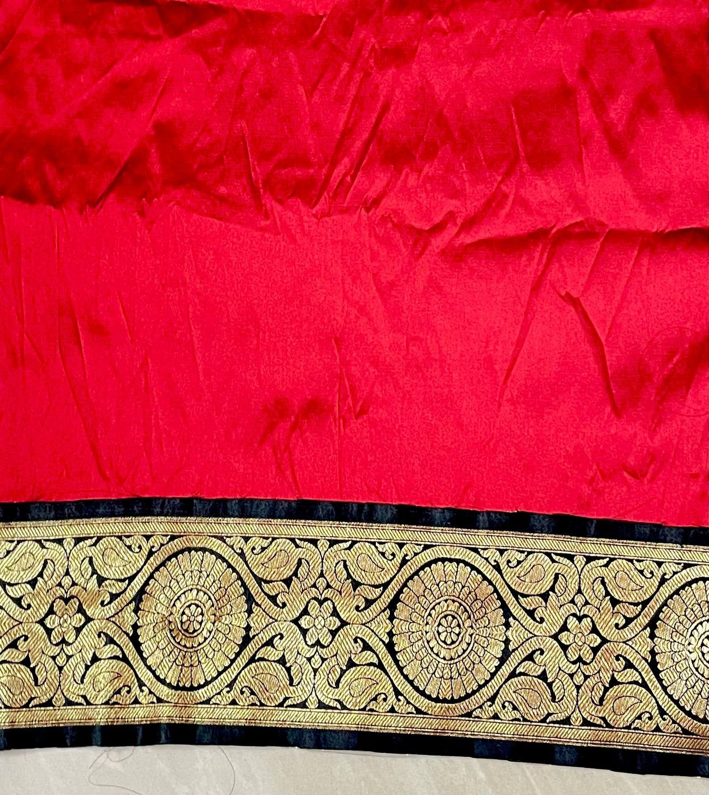 Handcrafted Pure Gicha Silk Sanskrit Hand Block Print Saree with Banarasi Border