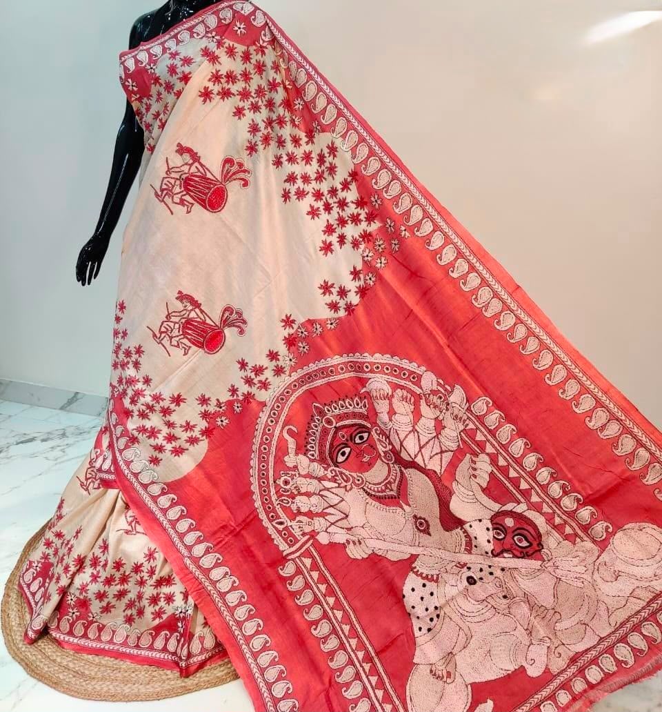 Sharodiya Durga Kantha Gachi Tussar Saree