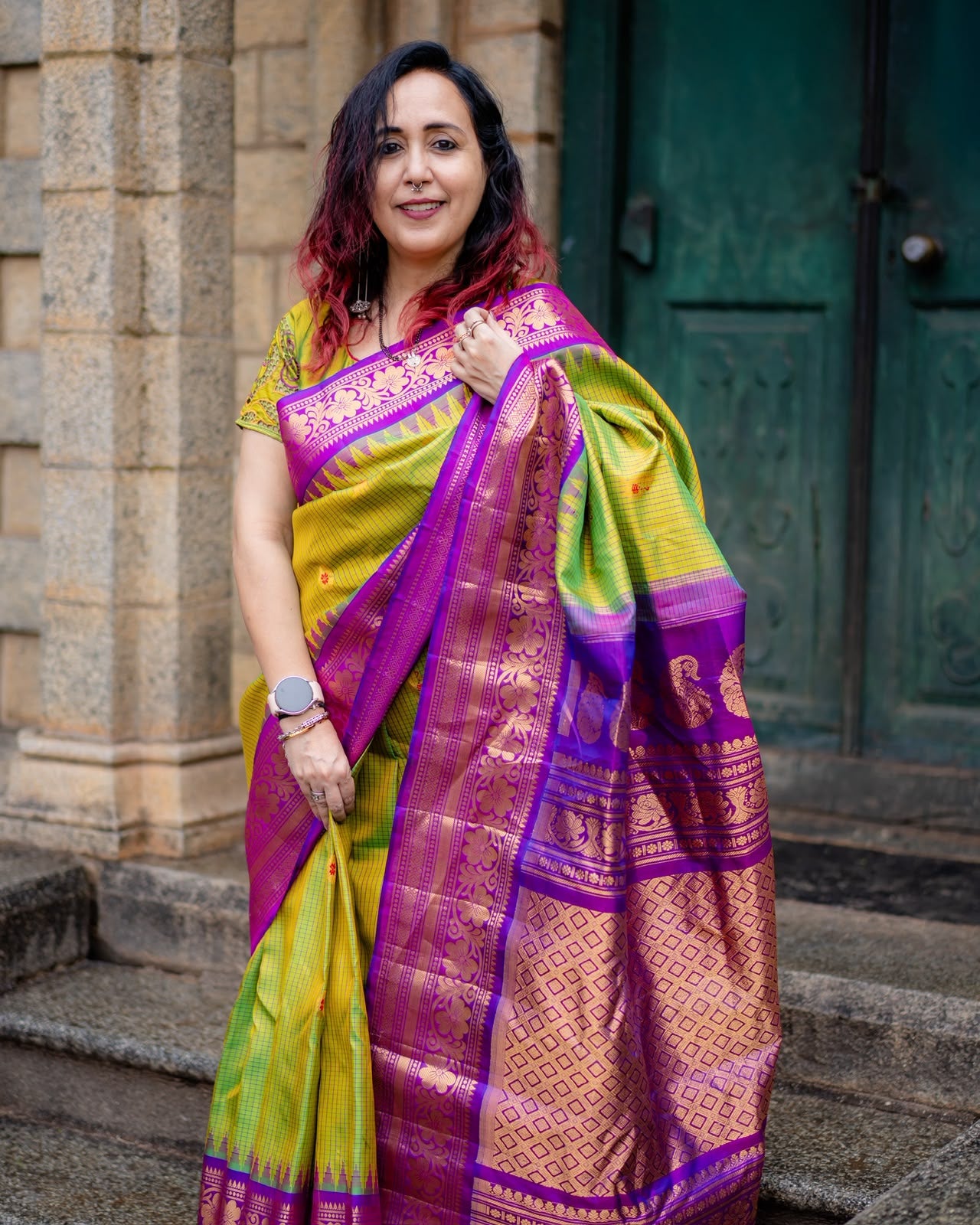 Neon Green Meenakari Gadwal Pure Silk Saree