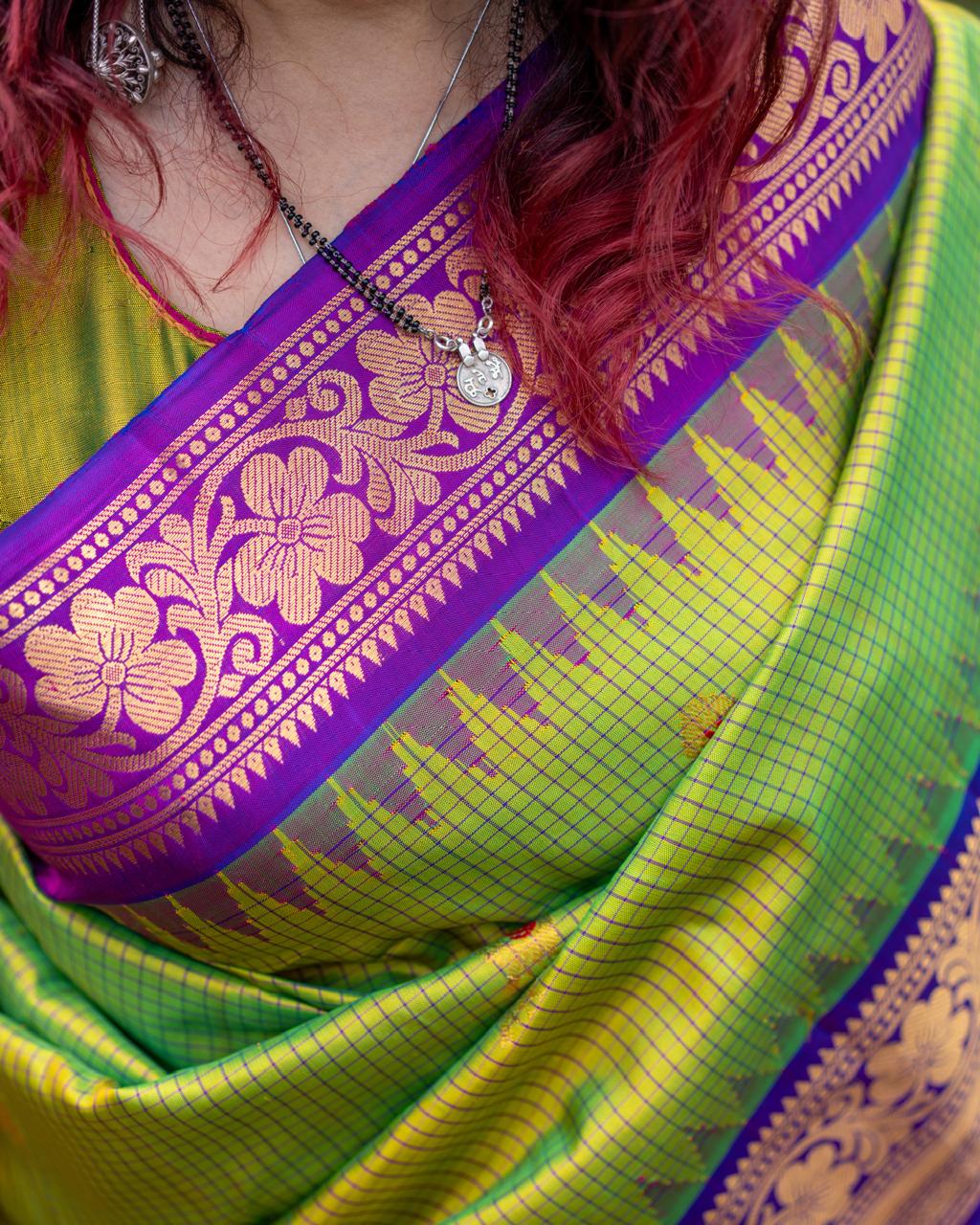 Neon Green Meenakari Gadwal Pure Silk Saree