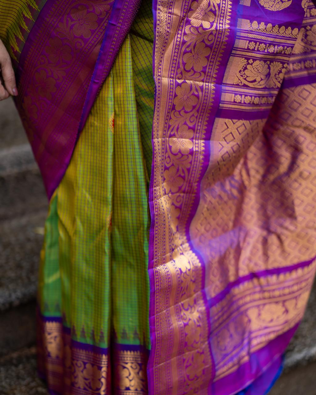 Neon Green Meenakari Gadwal Pure Silk Saree