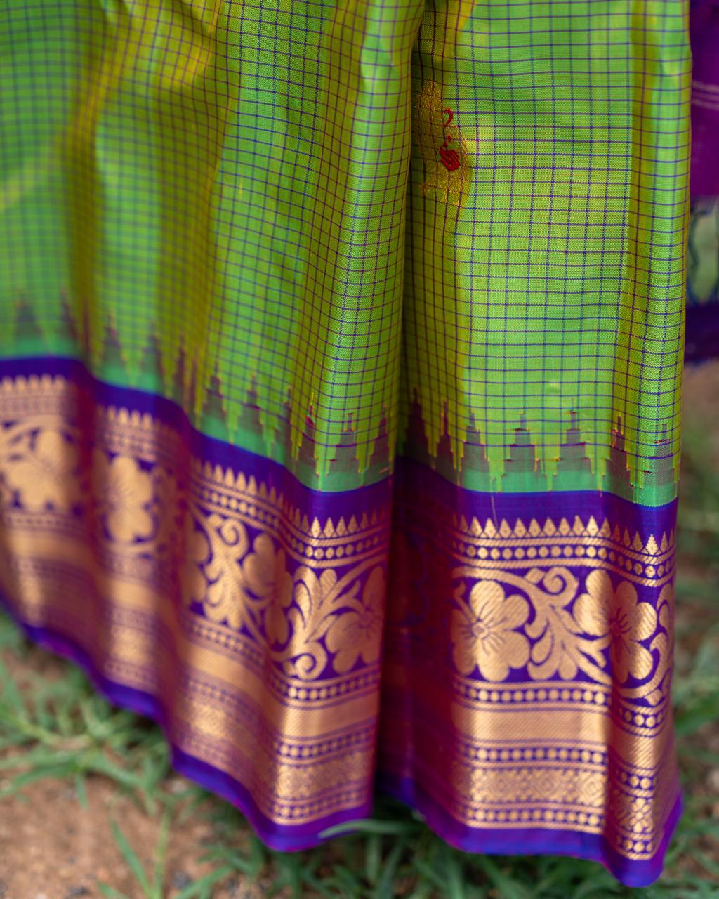 Neon Green Meenakari Gadwal Pure Silk Saree