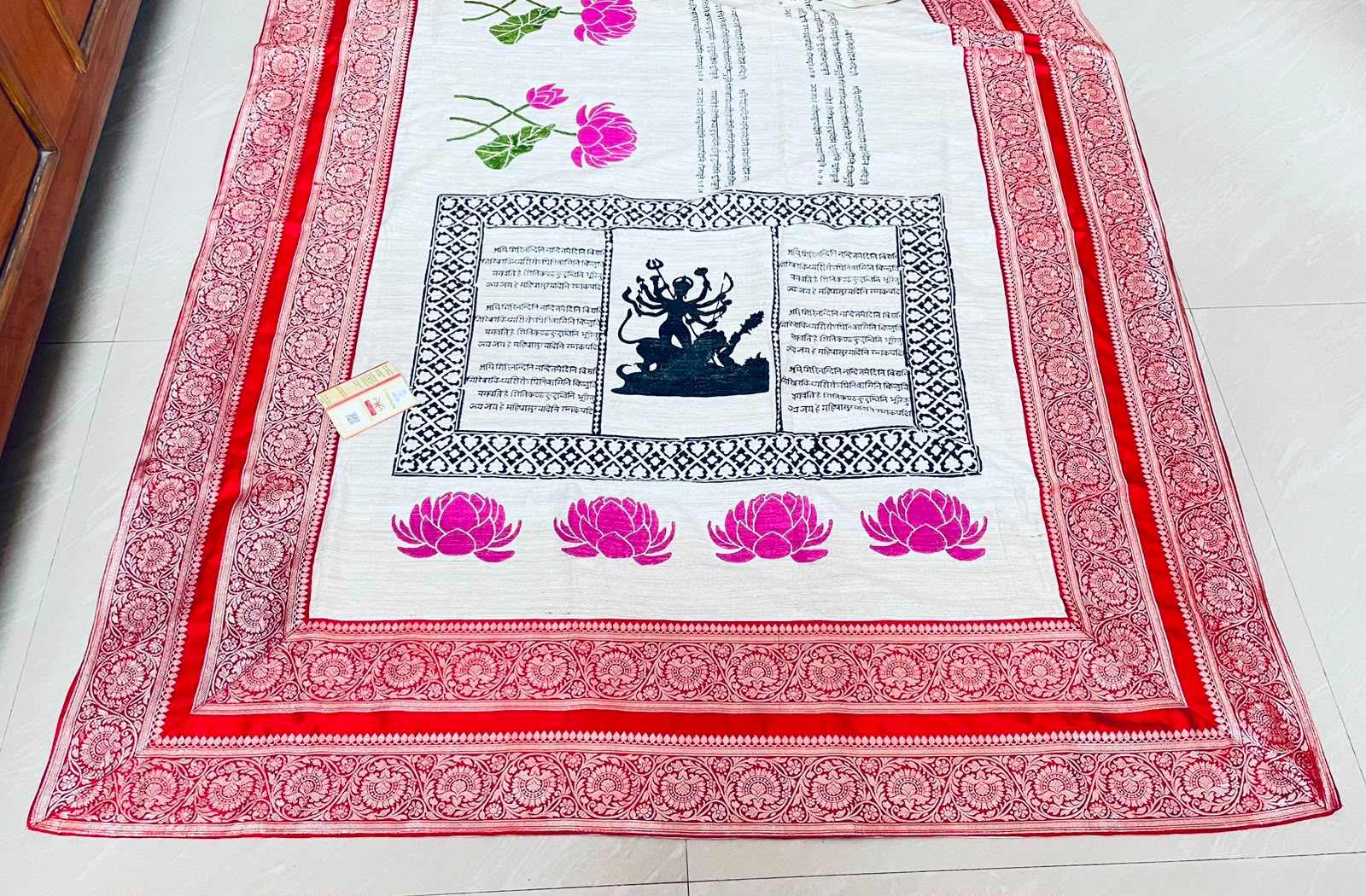 Durga Shakti Pure Gicha Silk Handblock Saree