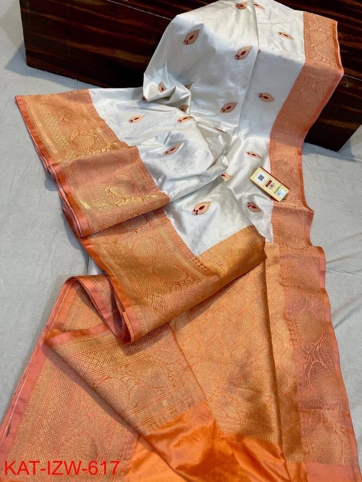 Exclusive Handwoven Pure Silk Banarasi Katan with Meenakari Buttas
