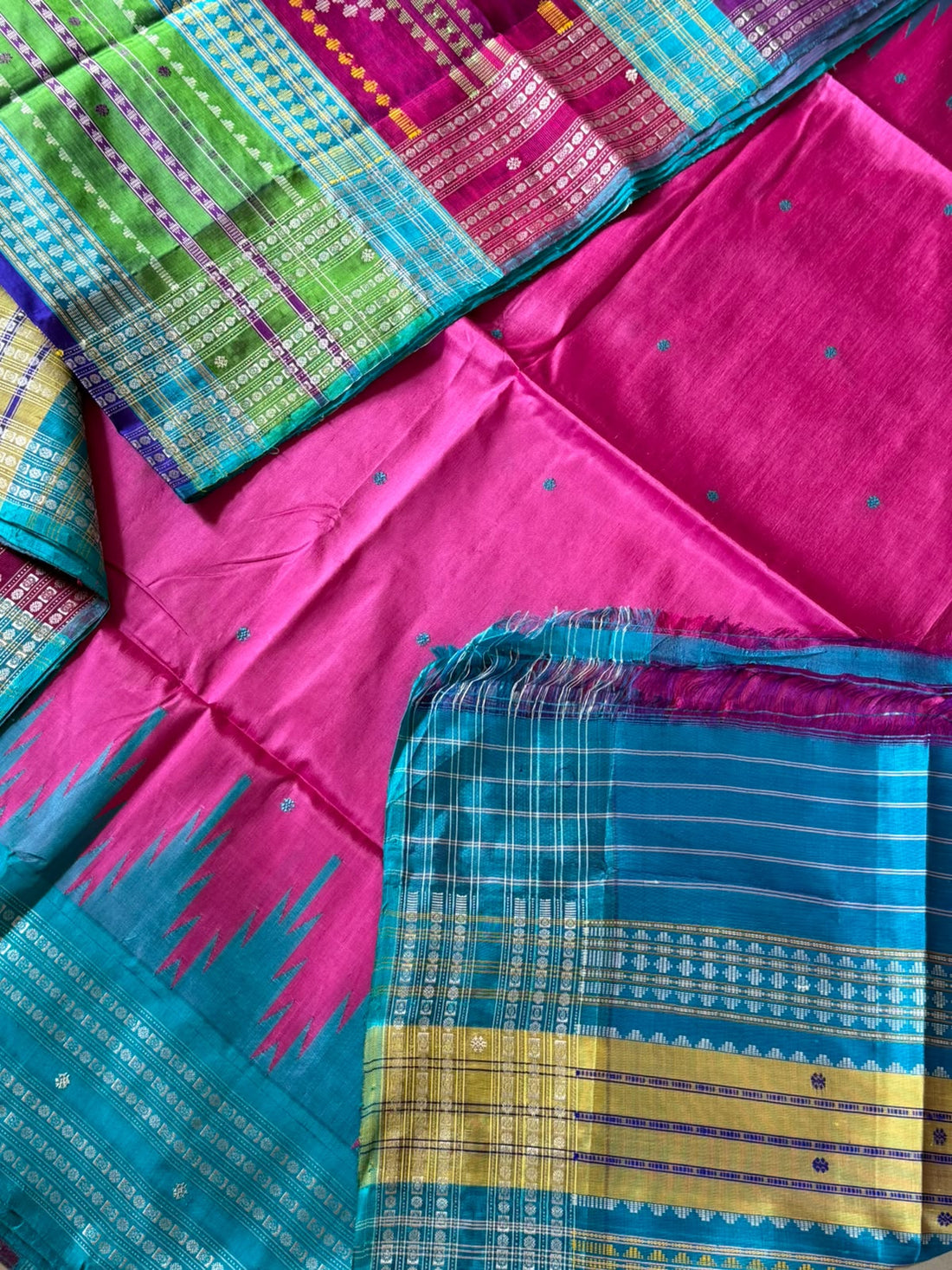 Berhampuri Pure Silk Double Pallu Saree