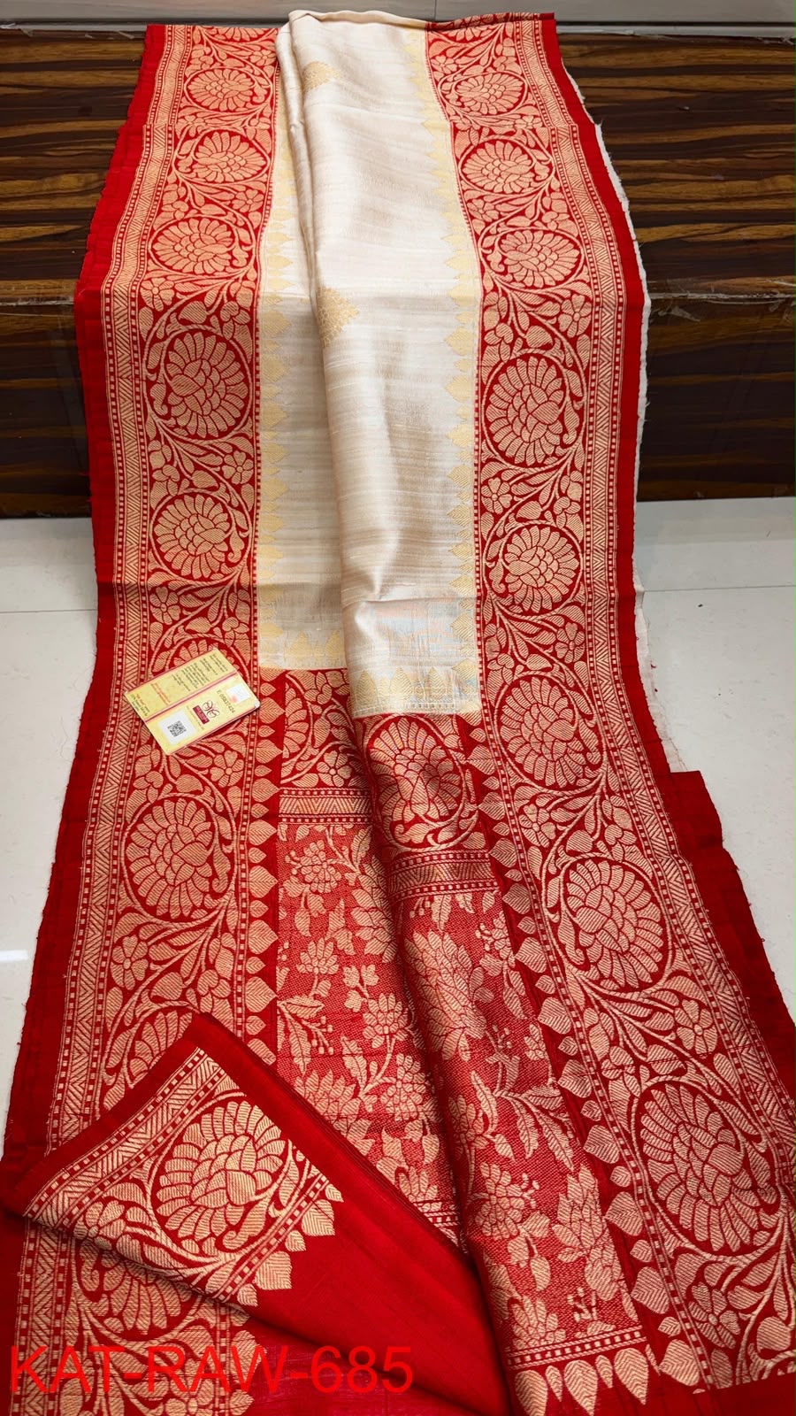 Red Border Pure Silk Raw Banarasi Saree