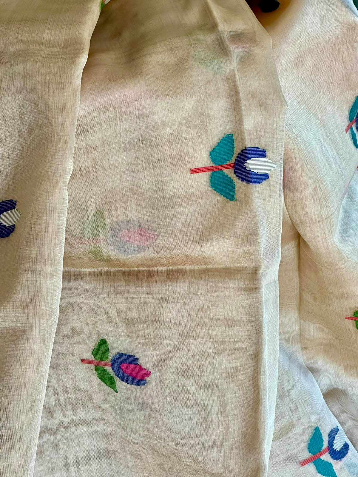 Pure Muslin Needle Jamdani Saree