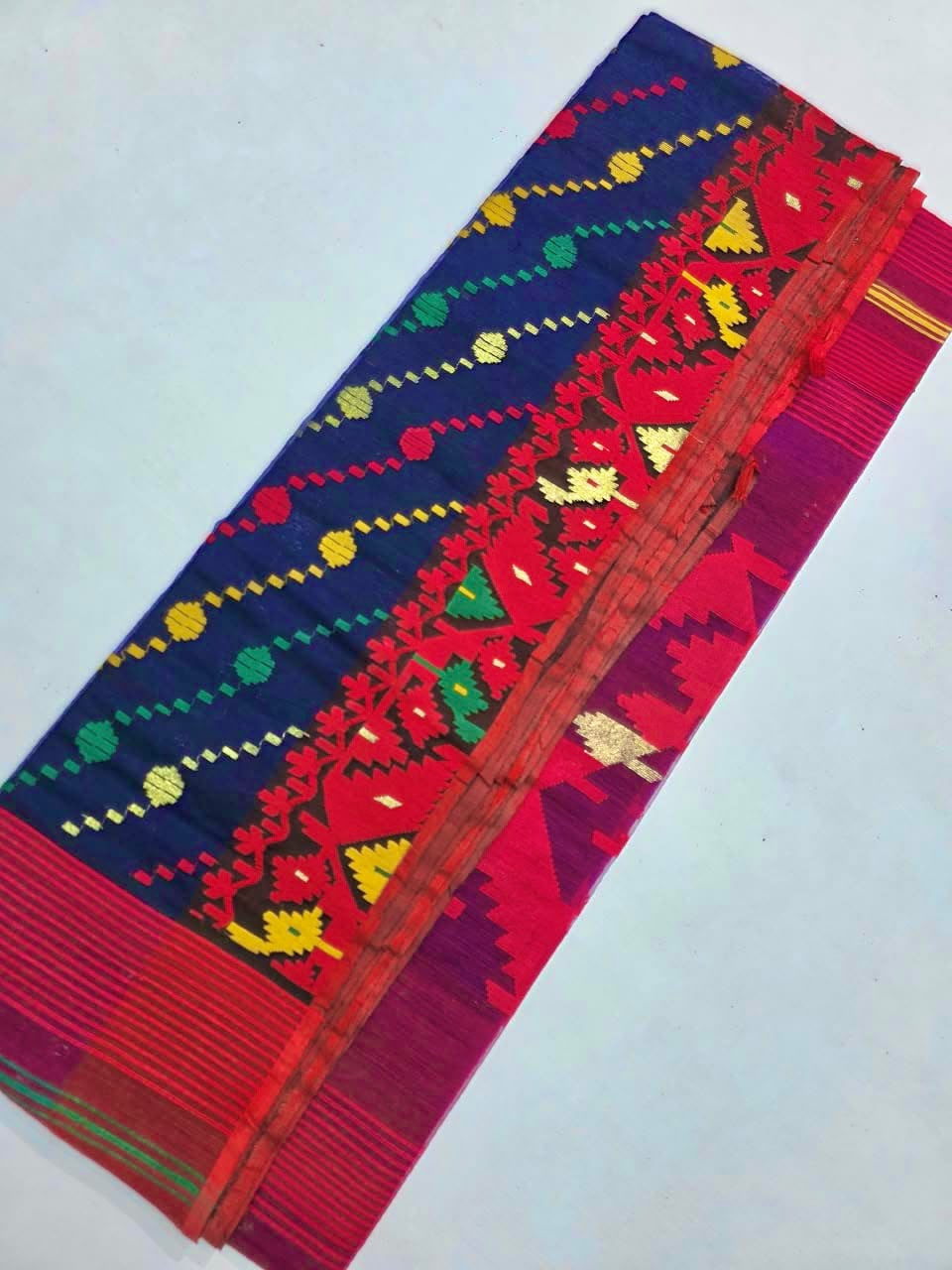 Handwoven Bangladeshi Dhakai Jamdani Half Silk Saree